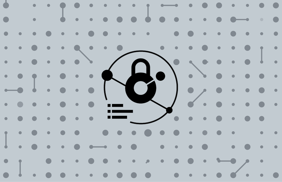 Graphic of a dotted pattern with a lock in the middle