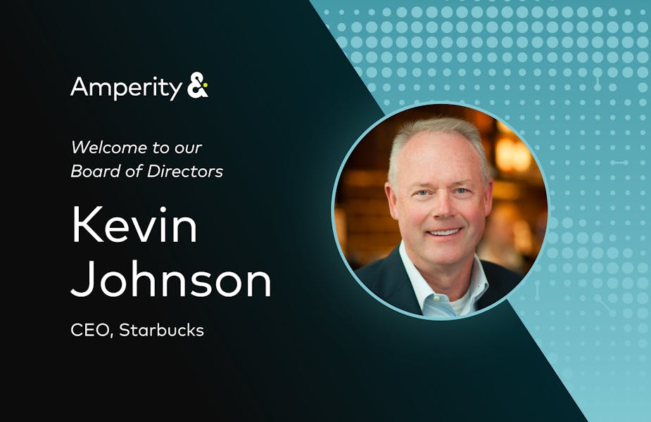Image displays an introduction to Kevin Johnson and lists CEO, Starbucks. 