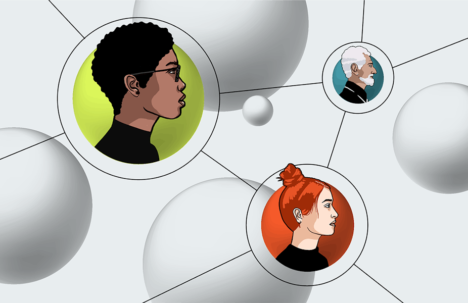 Image of animated people in circle. 