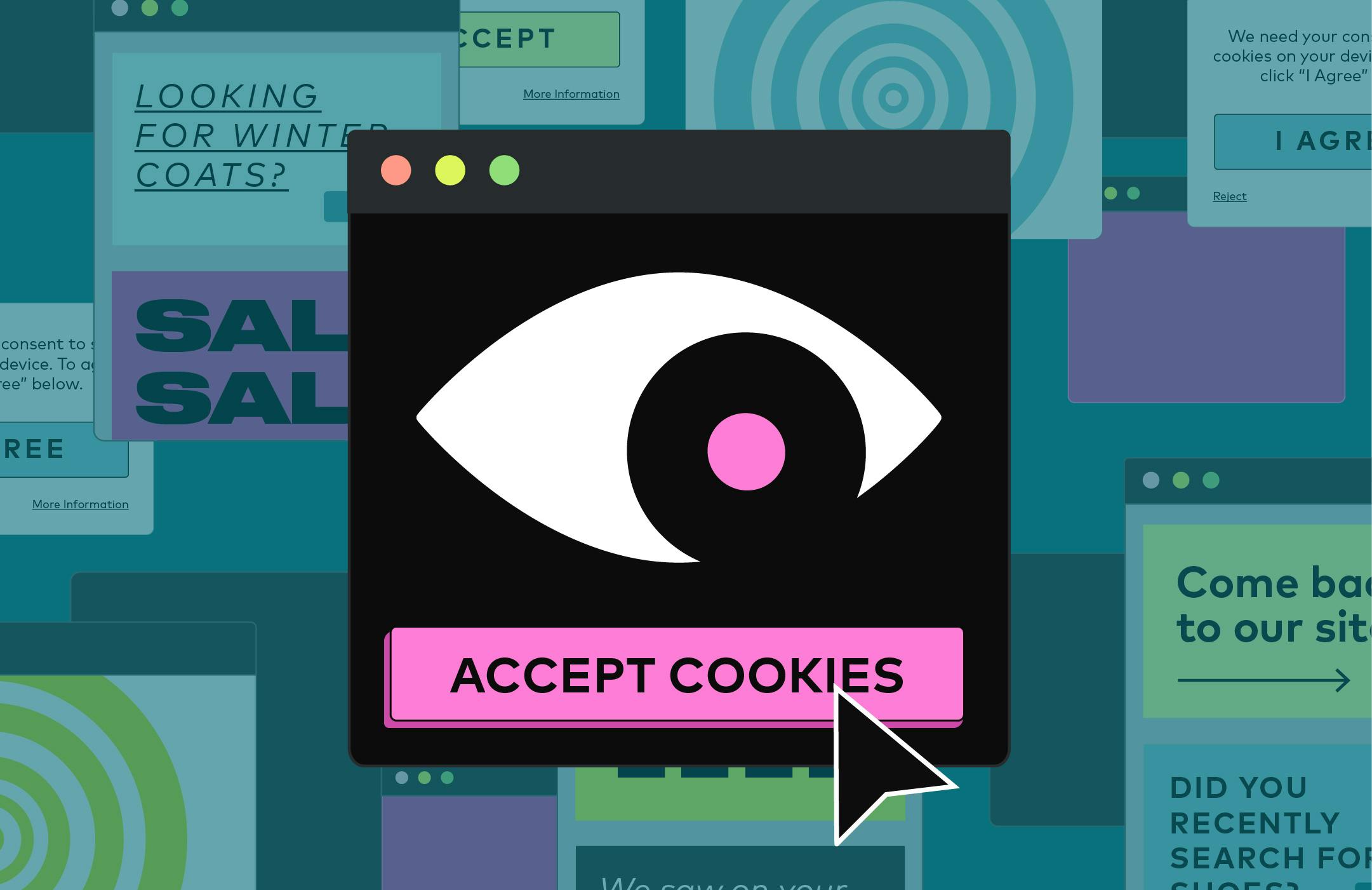 A browser window showing a call to action that reads "Accept cookies"