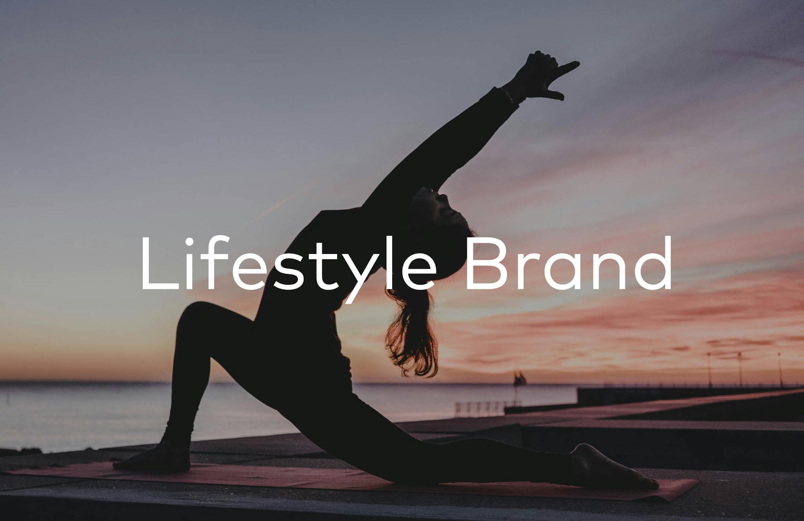 Woman doing yoga with text "Lifestyle Brand"