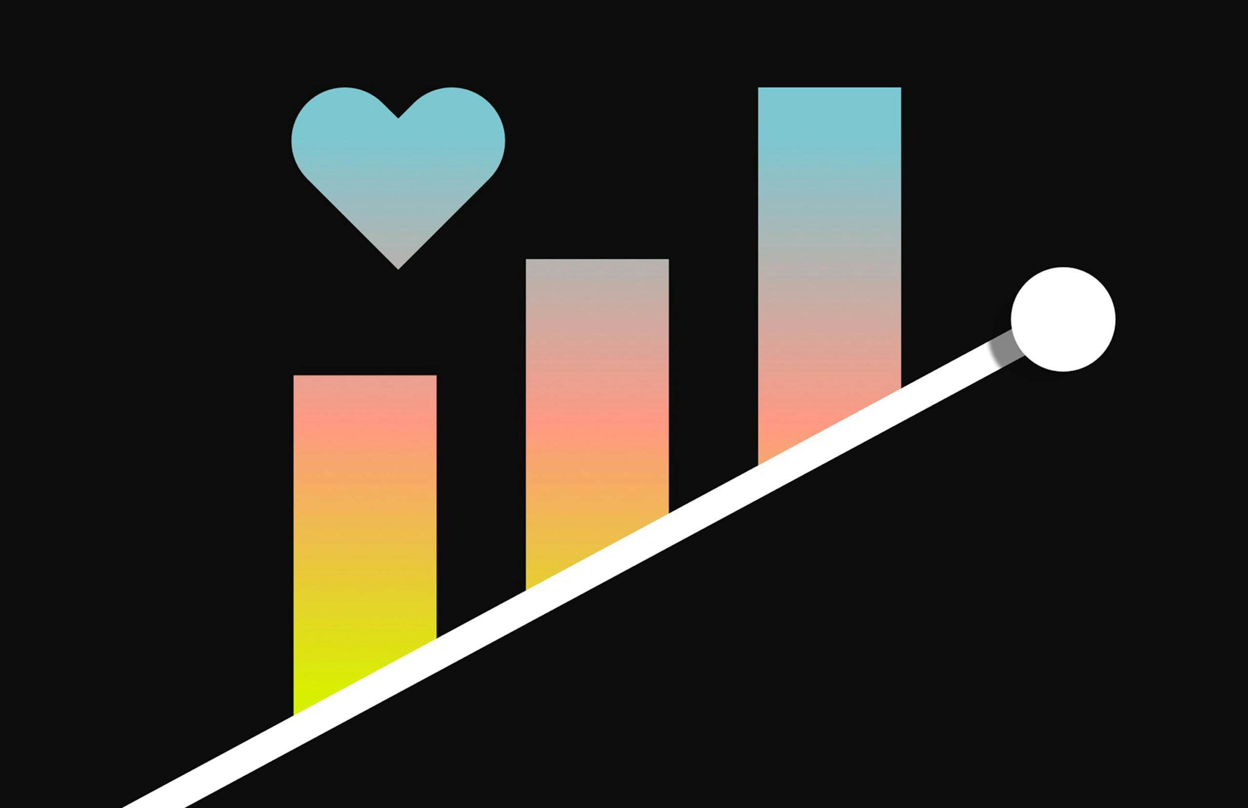 Increasing bar charts with a heart at the top