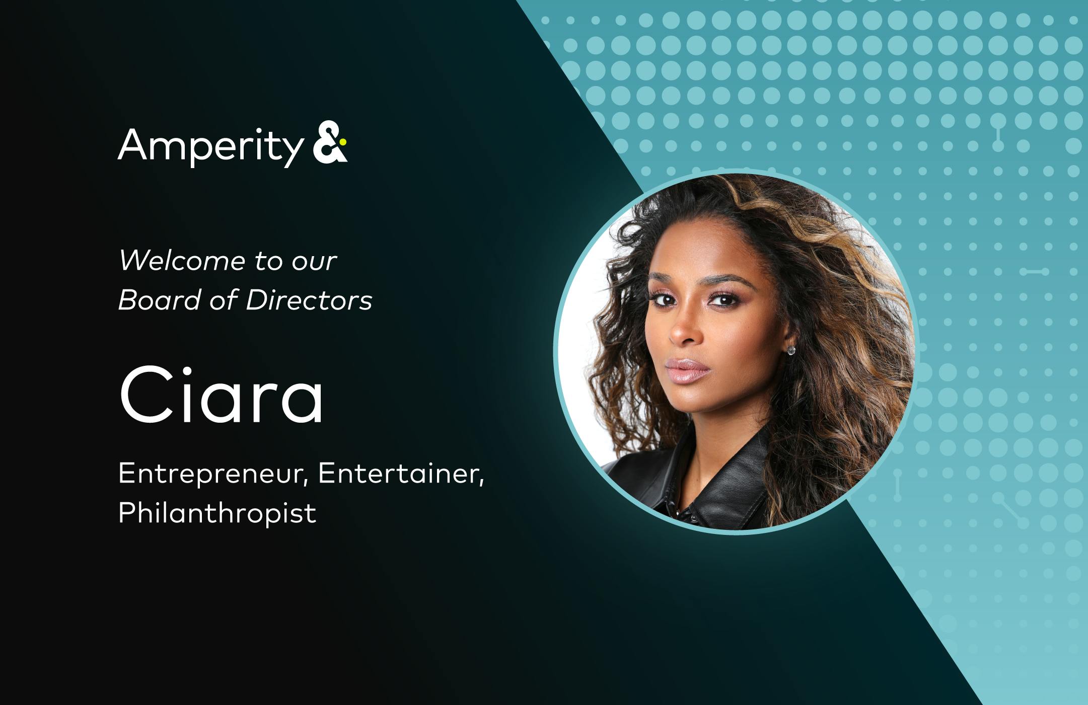 Image displays introduction to Ciara and lists her as an Entrepreneur, Entertainer, and Philanthropist.