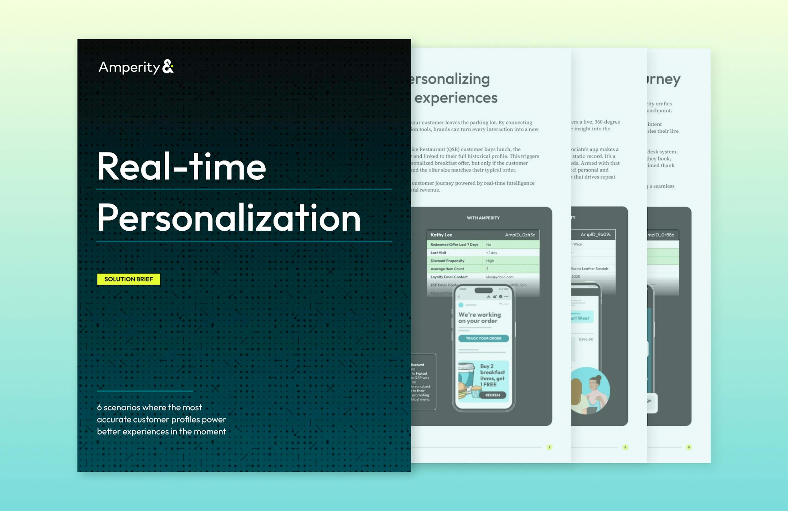 Guide titled "Real-time Personalization Solution Brief" with a preview of 3 pages depicting diagrams