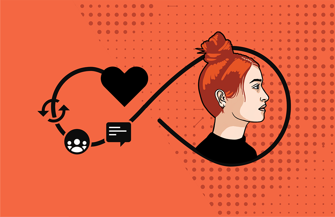 Image of woman with other graphics.