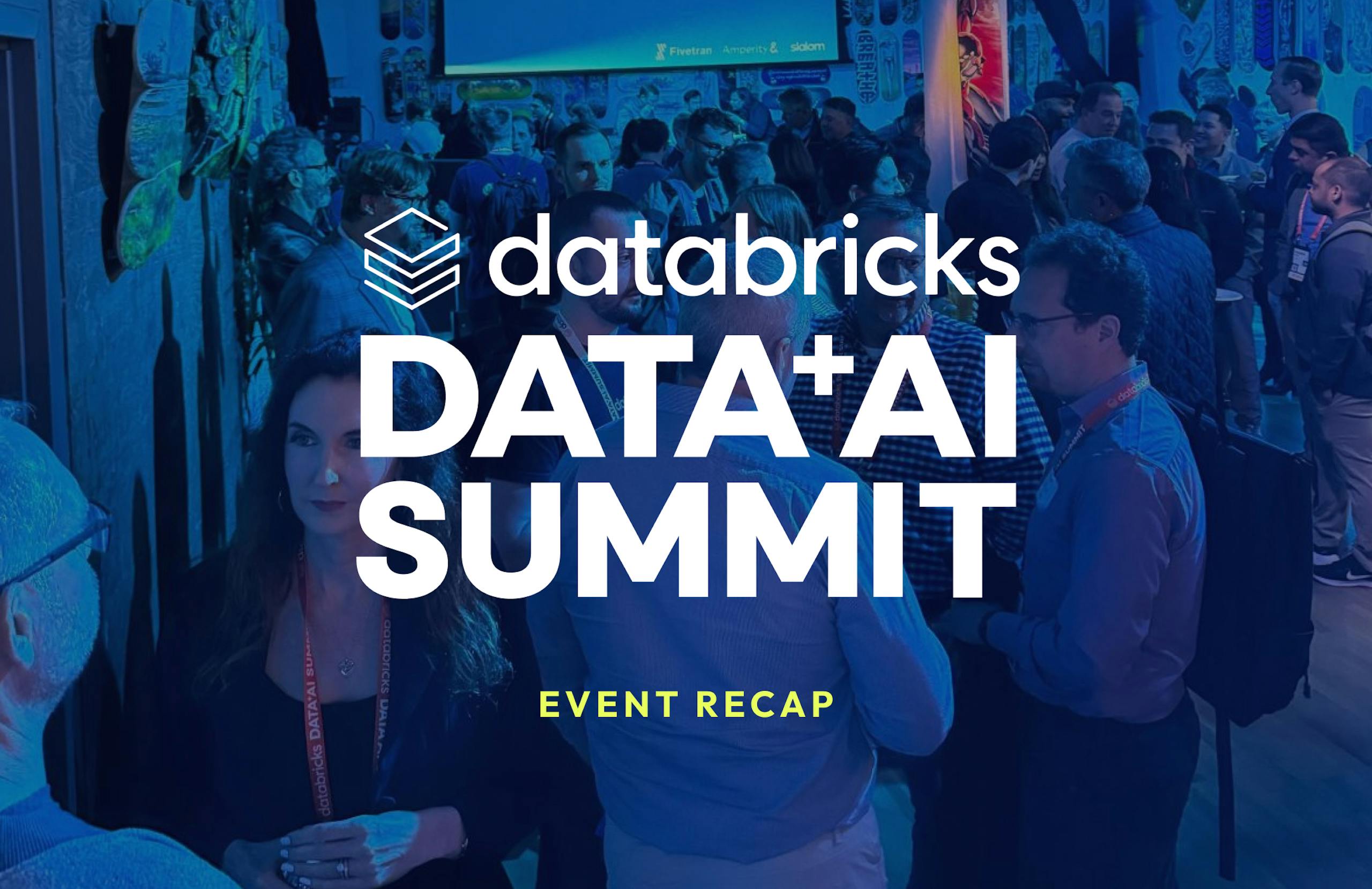 An image of attendees at Amperity's Minna Gallery in San Francisco. A text overlay reads "Databricks Data + AI Summit Event Recap."