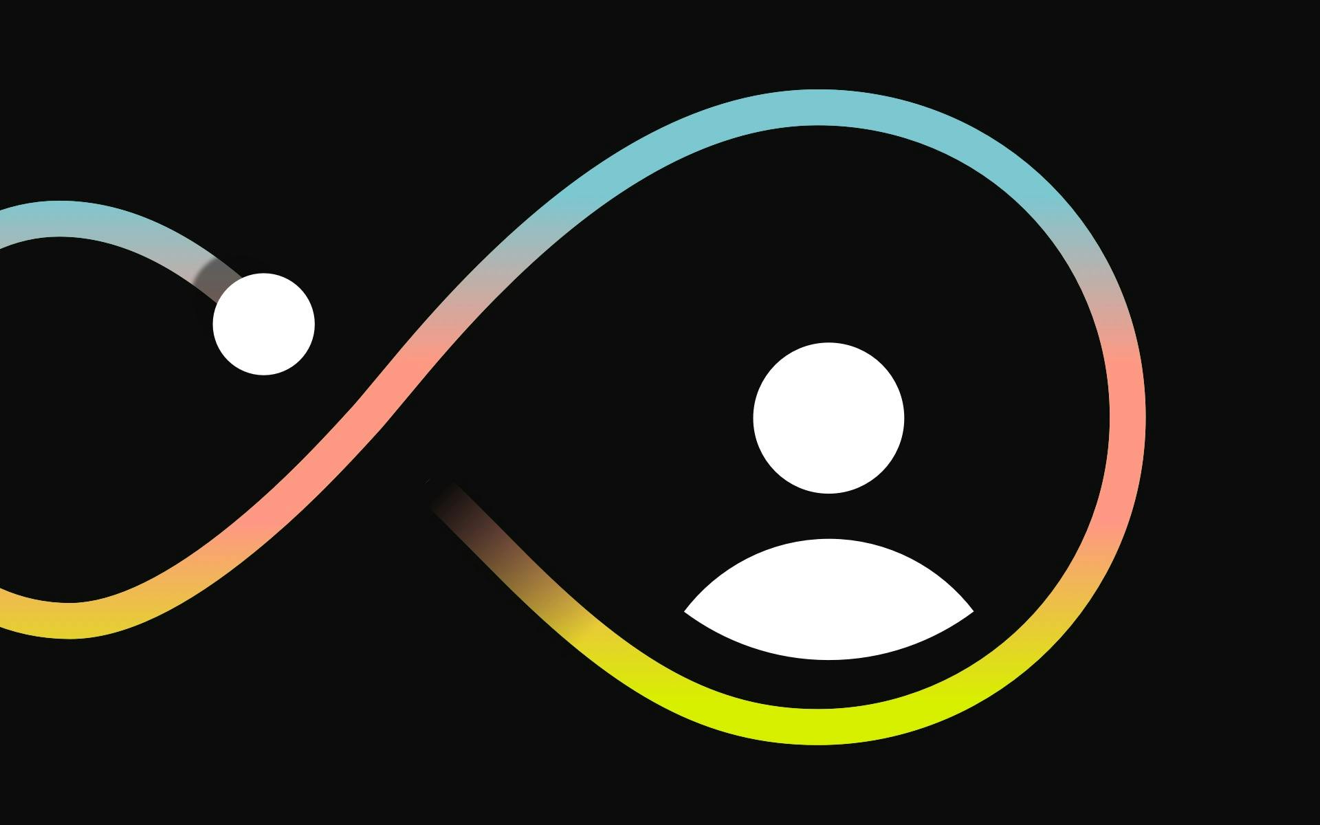 Profile icon inside of a gradnient-colored infinity symbol 