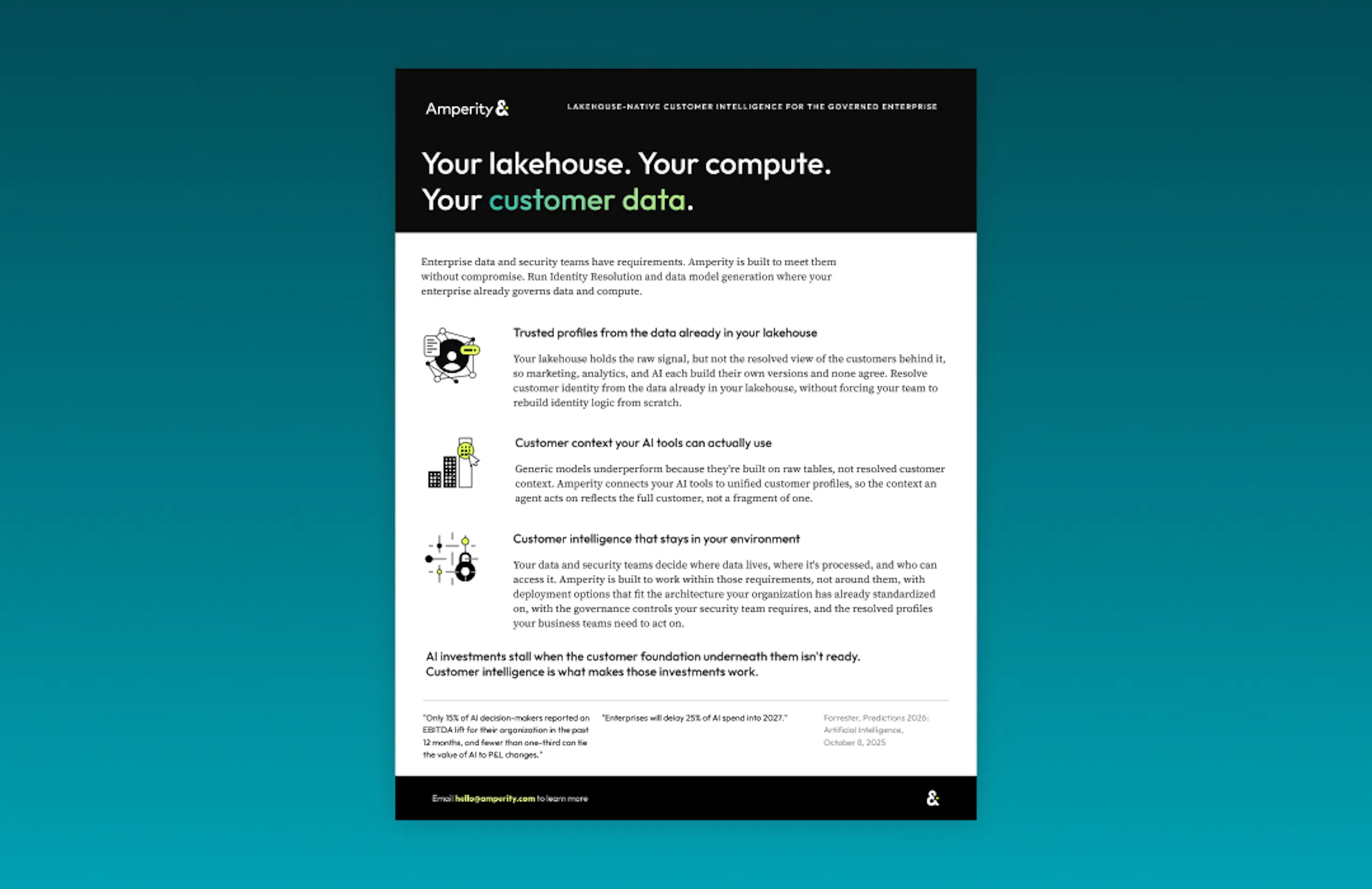 Front page of brief against a teal background.