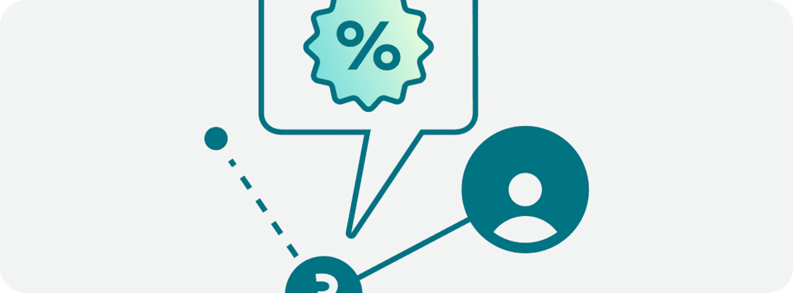 Percent icon in a speech bubble with a user