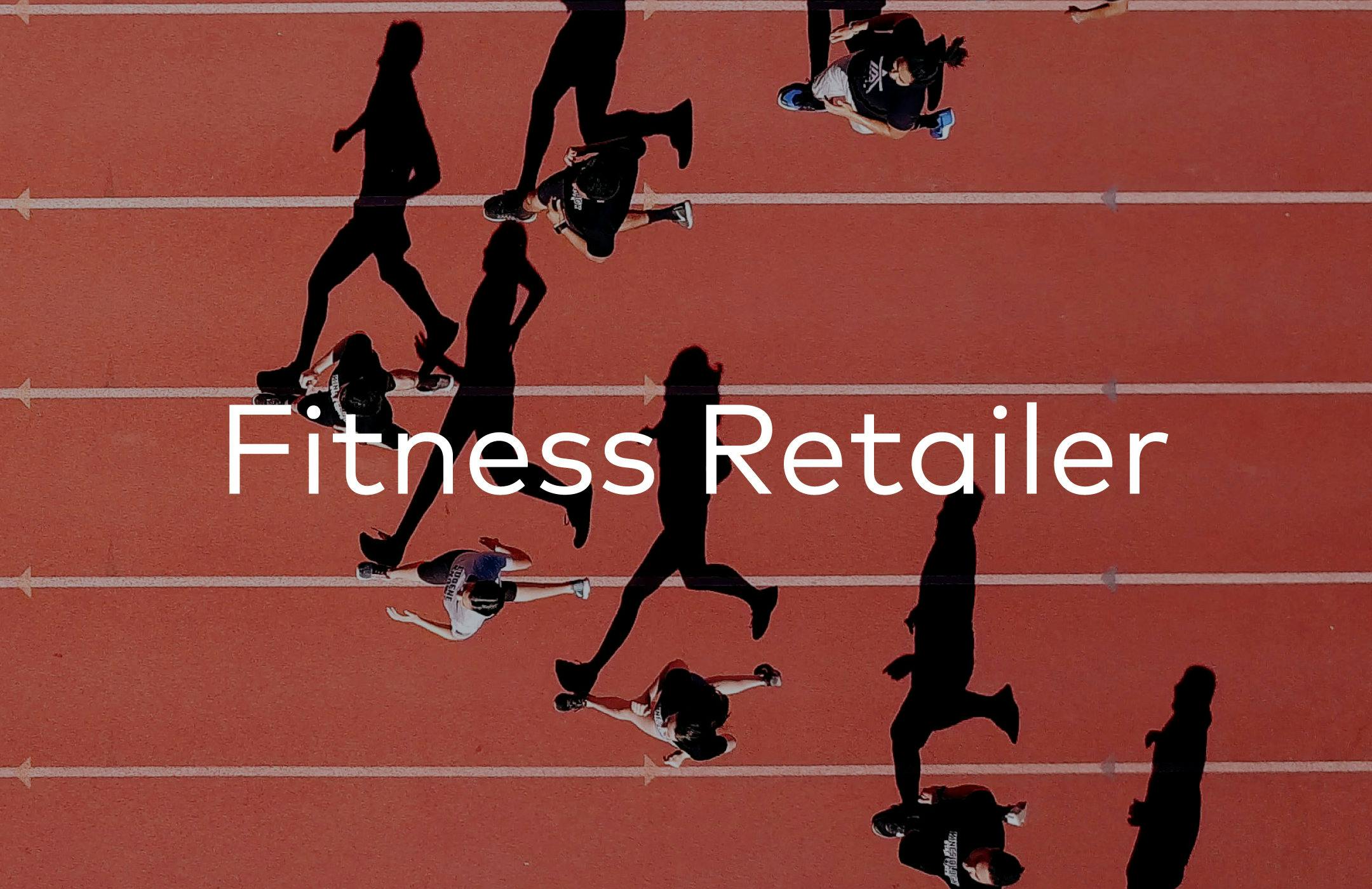 Image displaying people running on track and words: Fitness Retailer. 