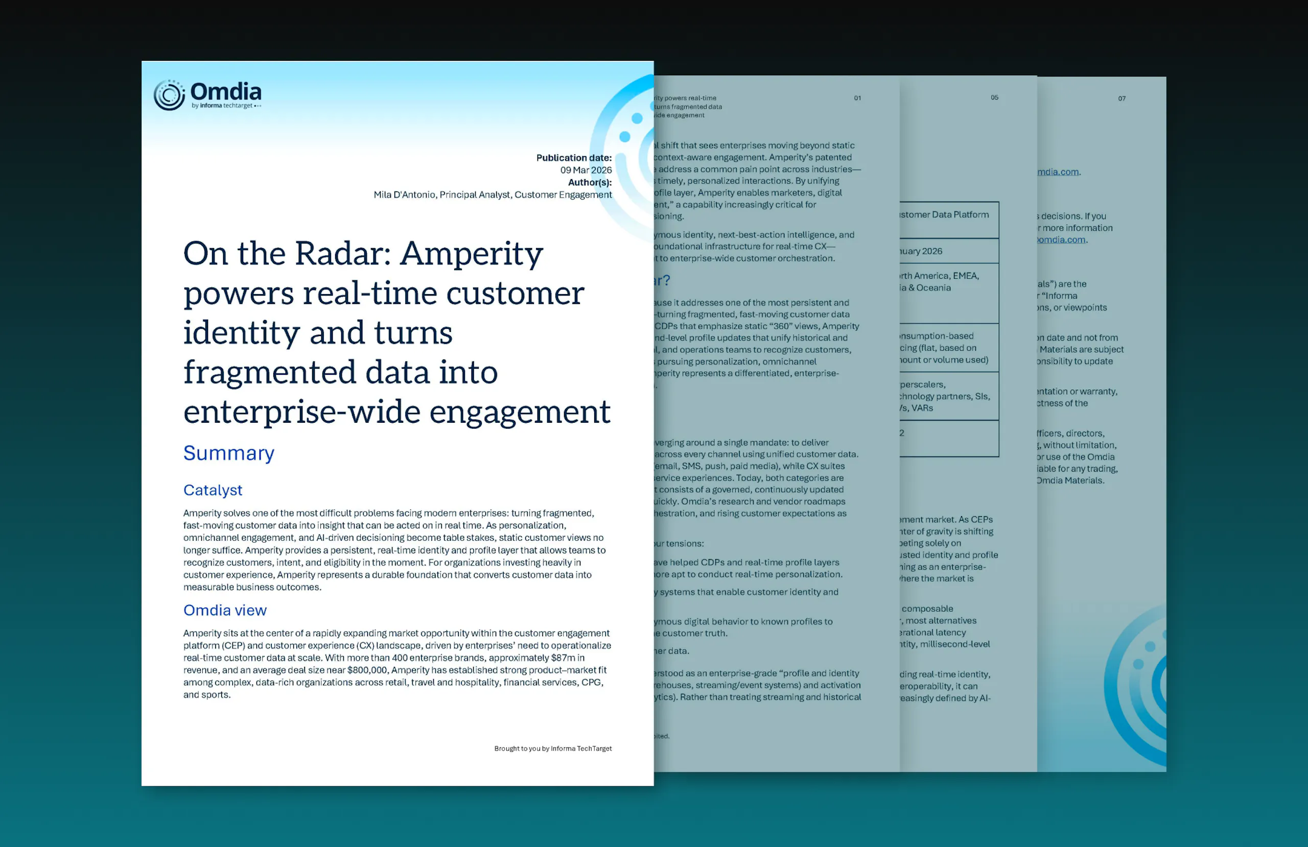 Title page of Omdia "On the Radar" report against a teal gradient.