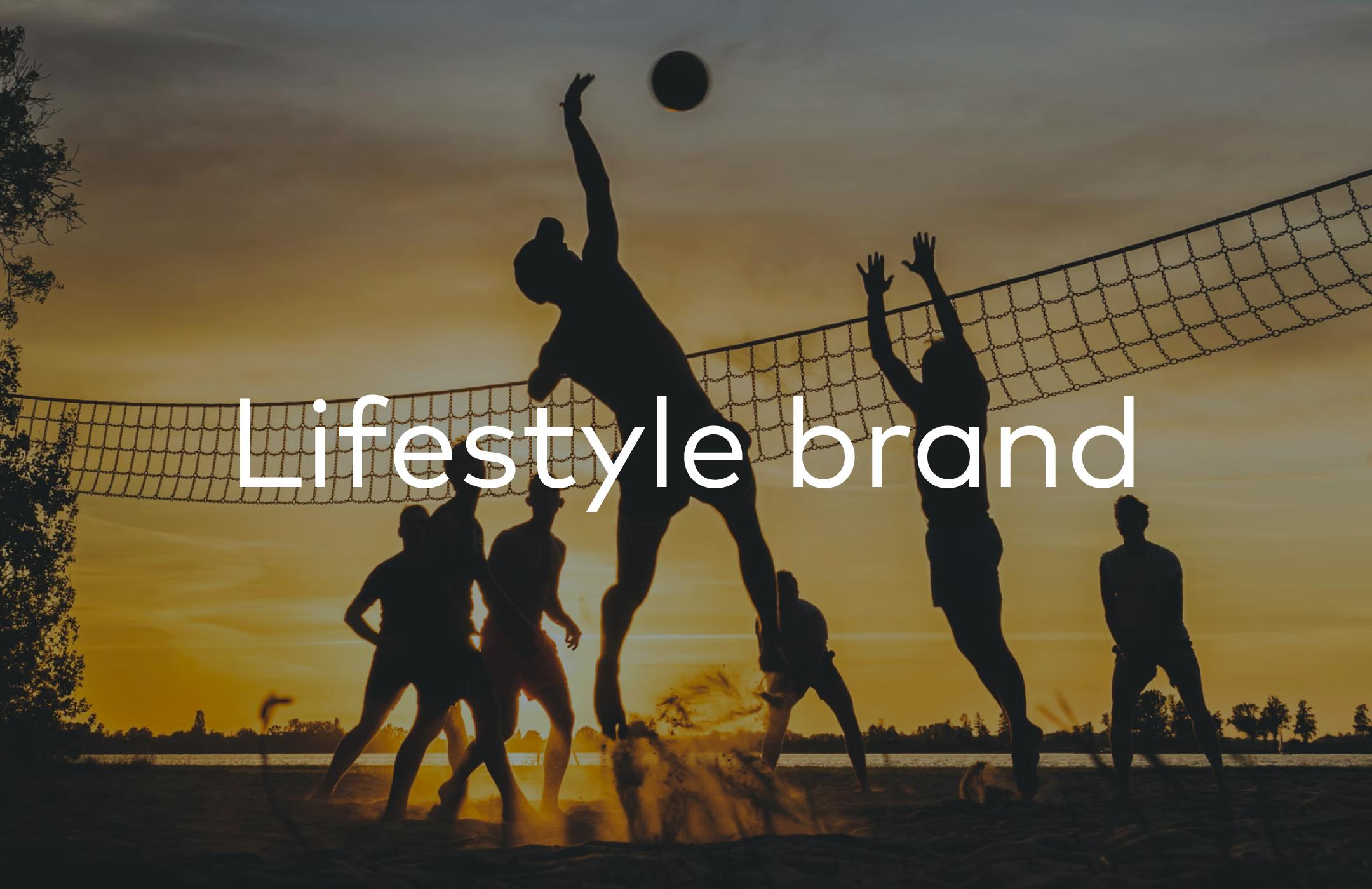 Silhouettes of seven men playing volleyball with text: Lifestyle Brand. 