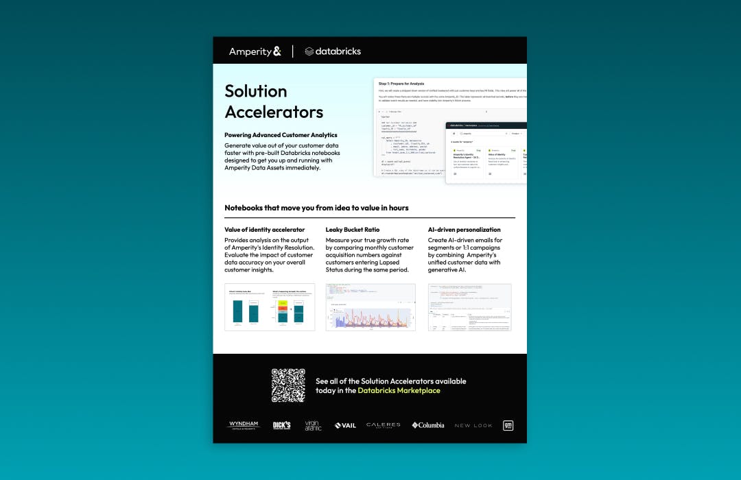 Two pages of the Solution Accelerator brief against a teal datawave background