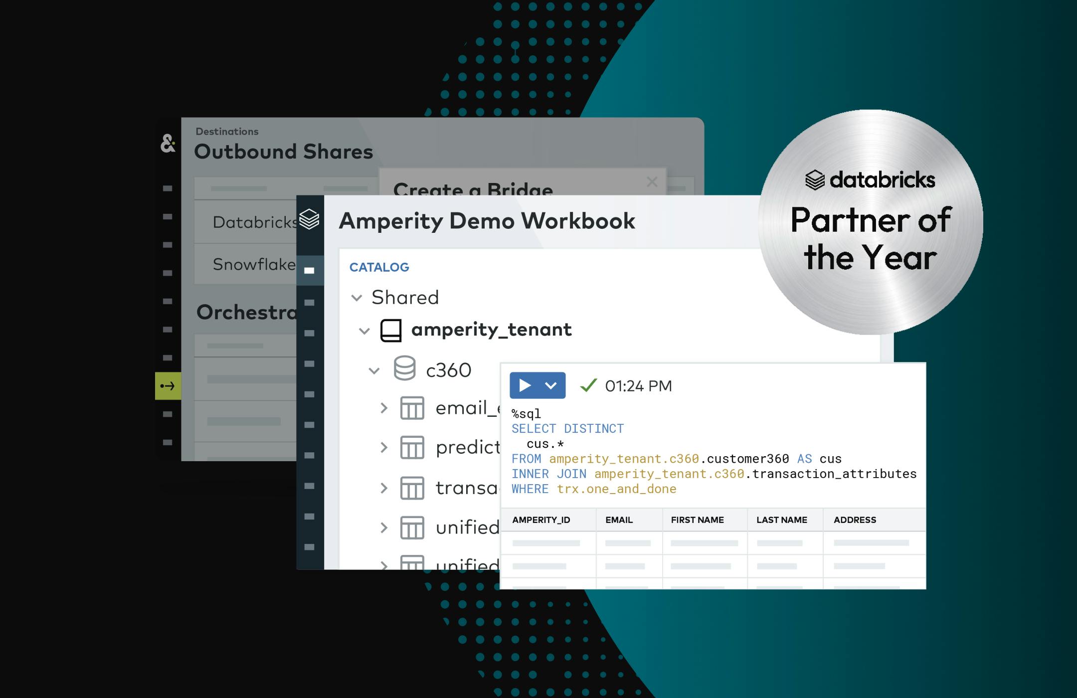 Image showing Amperity forming a direct connection to Databricks using Amperity Bridge