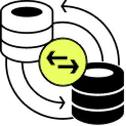 Pictogram of two databases with a two-way arrow between them.