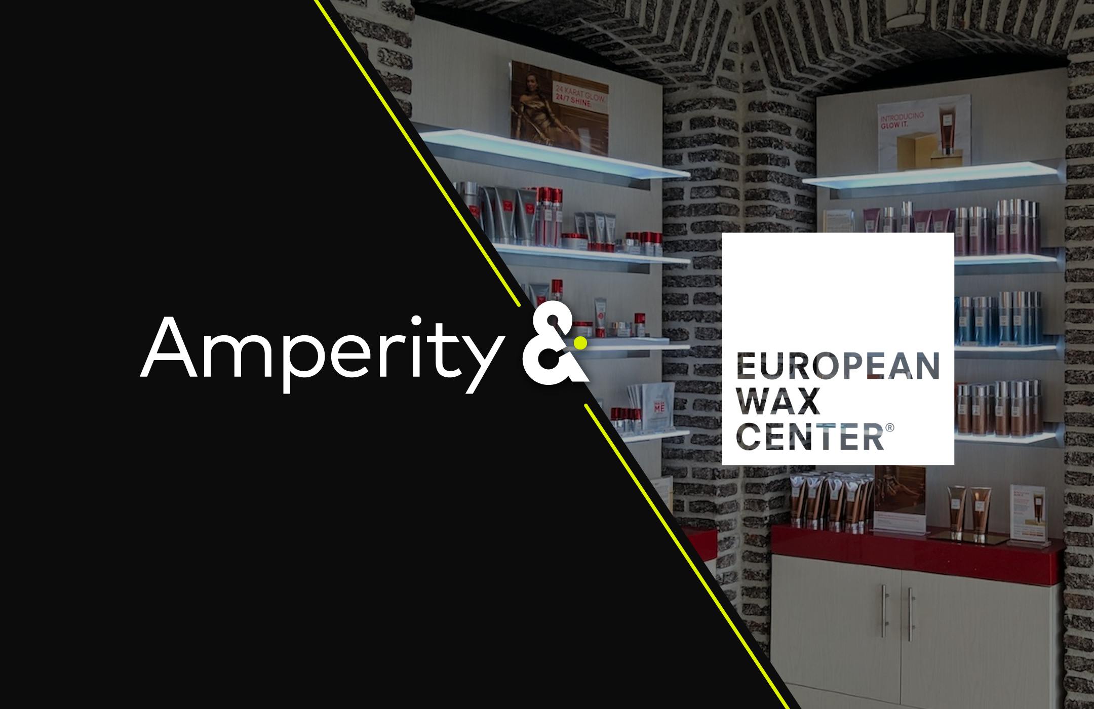 Amperity logo and European Wax Center logo with image of spa behind logo