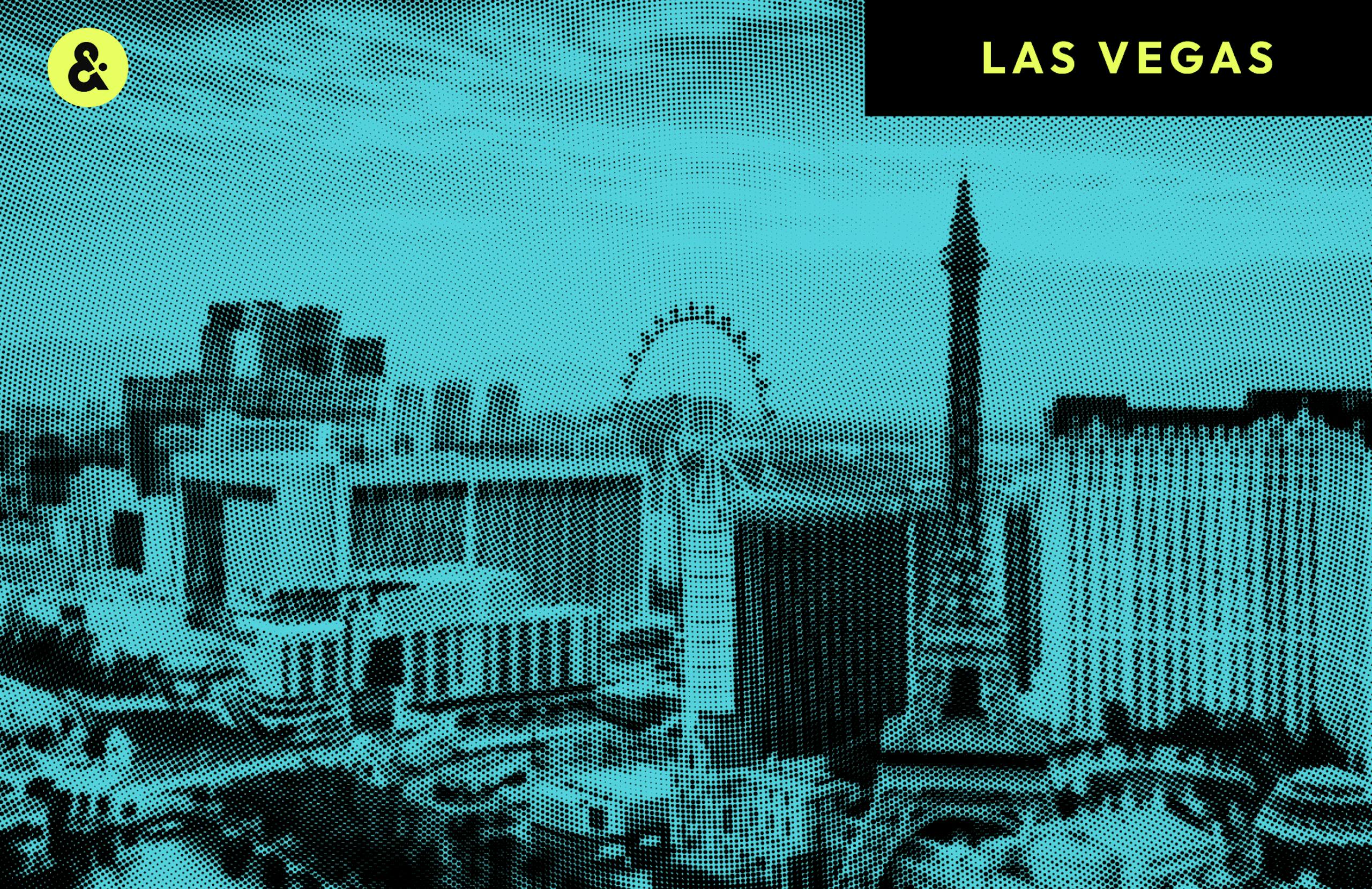 Las Vegas cityscape overlaid with teal datawave pattern