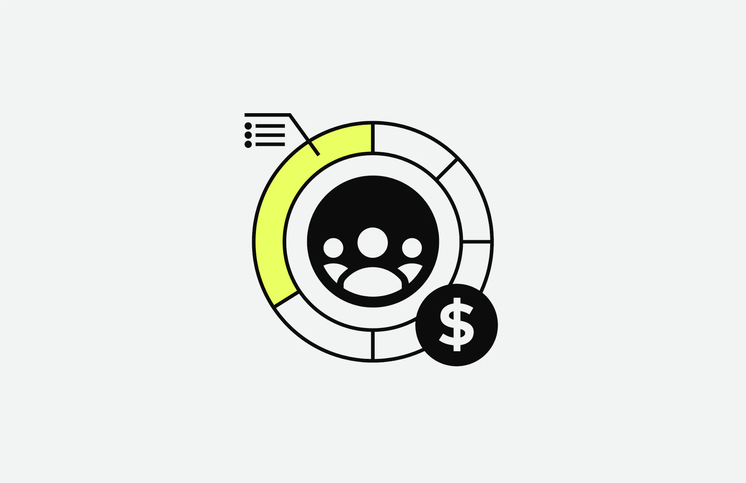 A customer audience chart with a currency symbol on a light gray background.