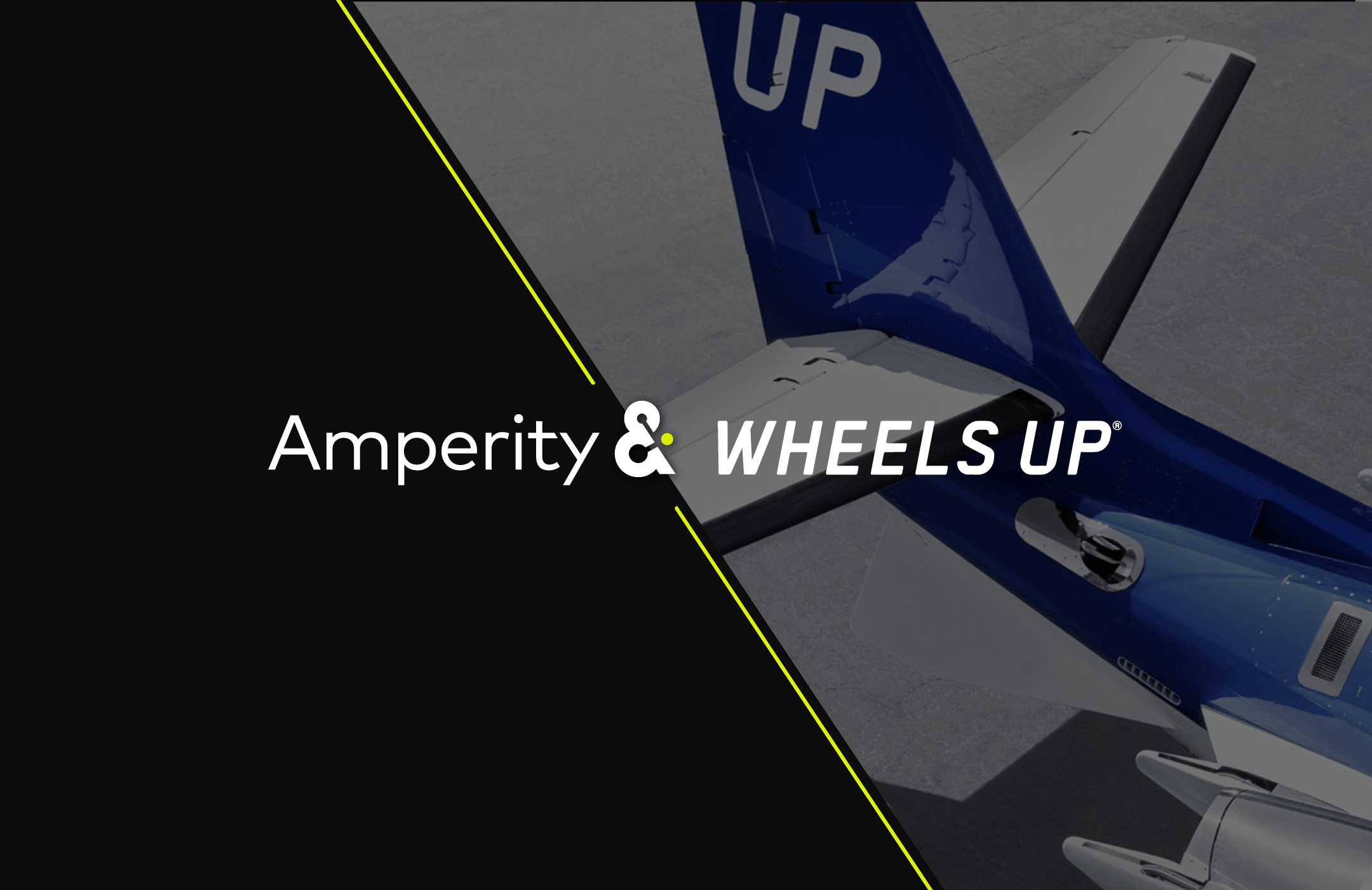 Image displaying airplane with words: Amperity & WHEELS UP. 