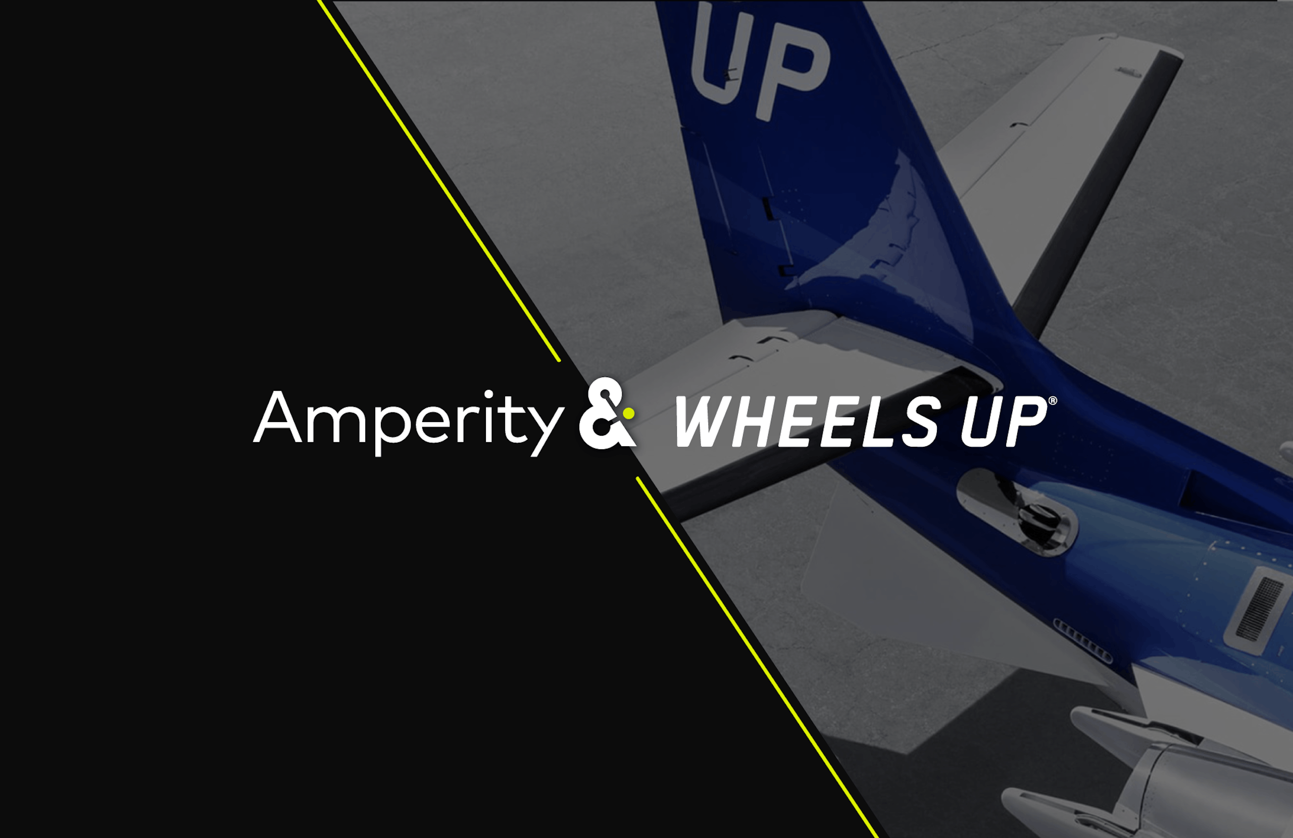 Image displaying airplane with words: Amperity & WHEELS UP.