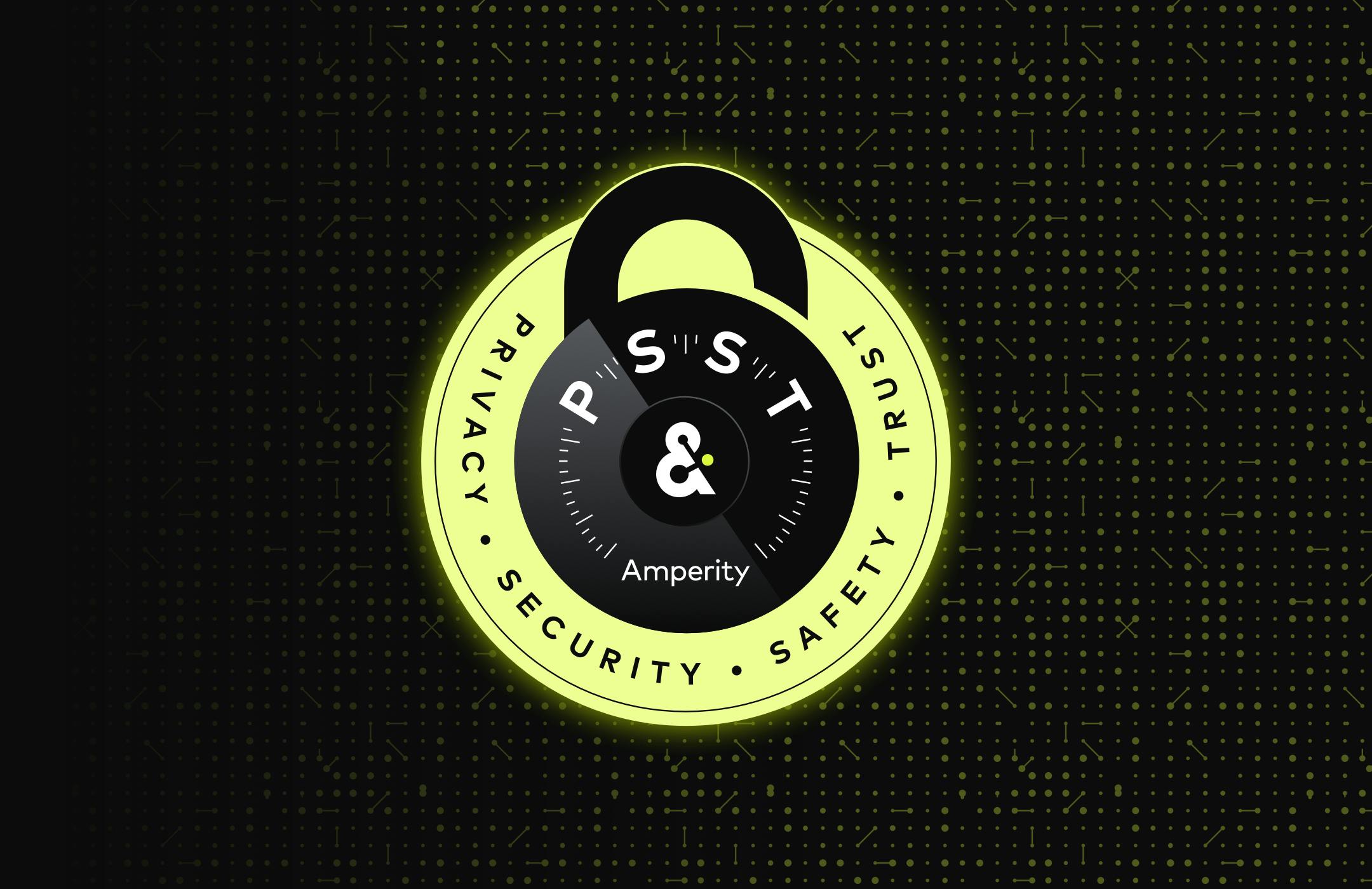 Image of security lock logo that says Privacy, Security, Safety, Trust, PSST & Amperity.