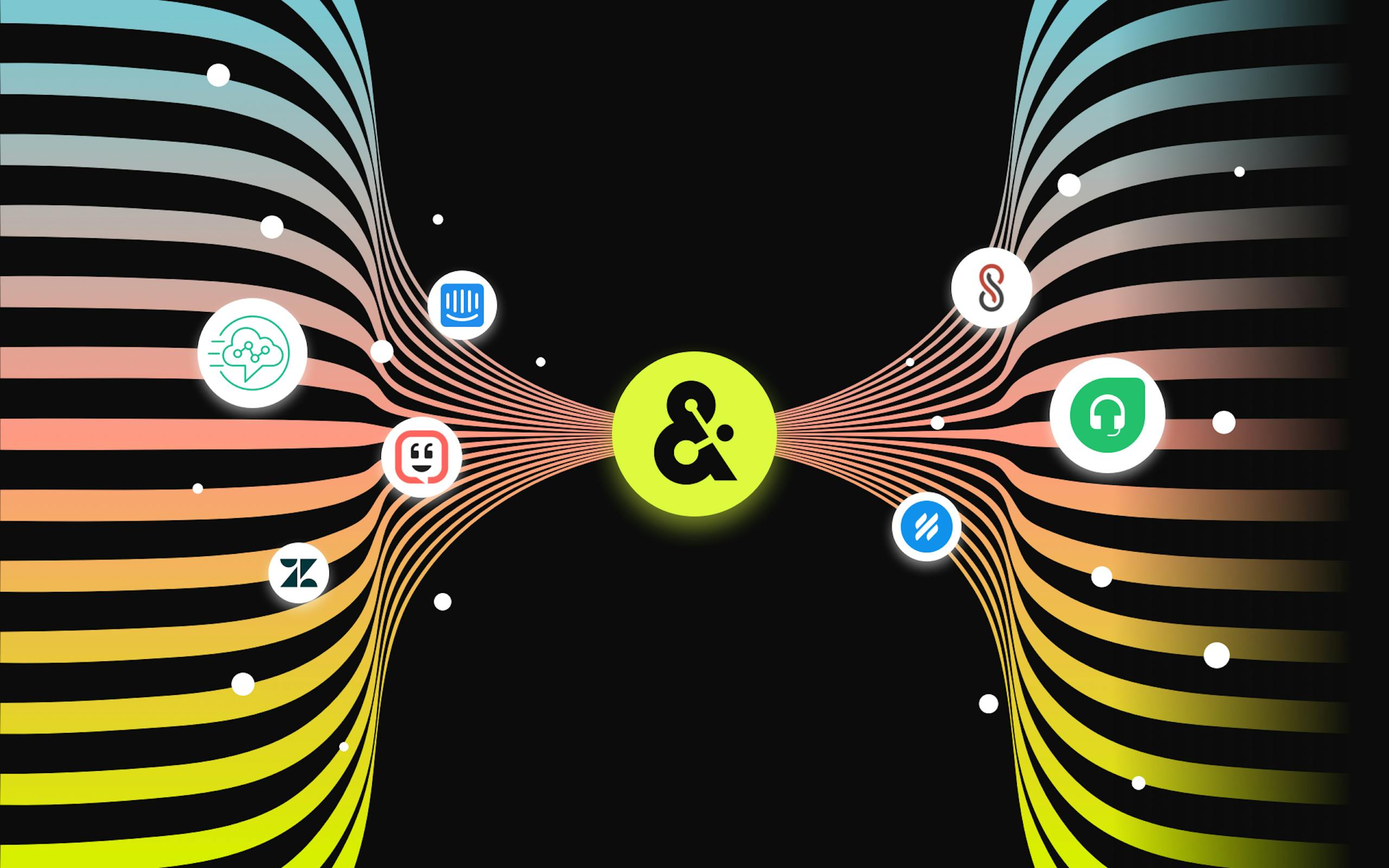 Image showing Amperity integrating with several customer care platforms like Intercom, Zendesk, and more