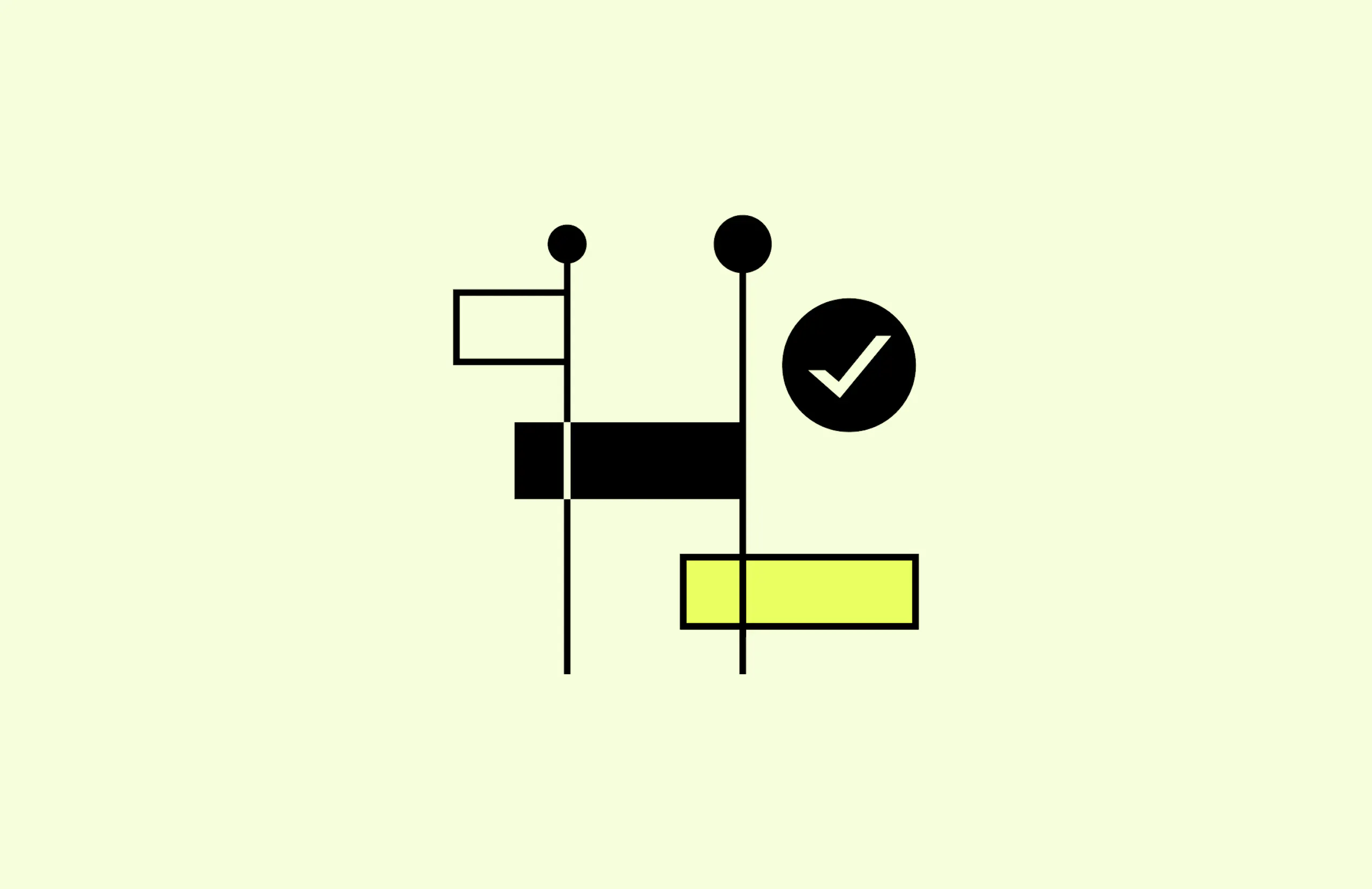 A branching workflow with a highlighted step and a check mark on a pale green background.