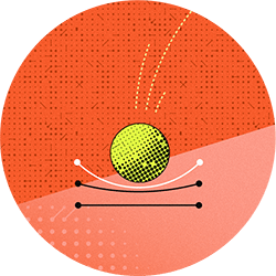 Illustration of yellow ball bouncing onto three lines, indenting the first one