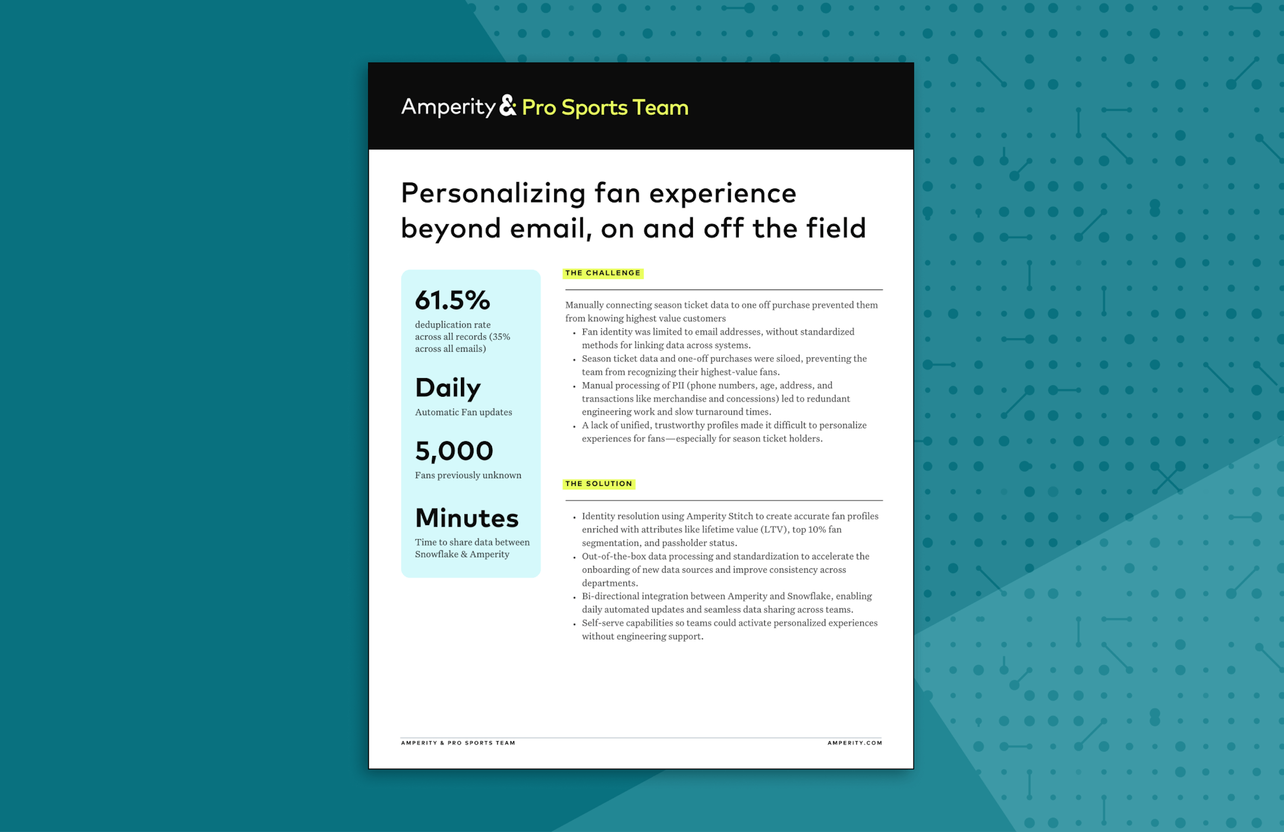 Two pages of a case study about a professional sports team