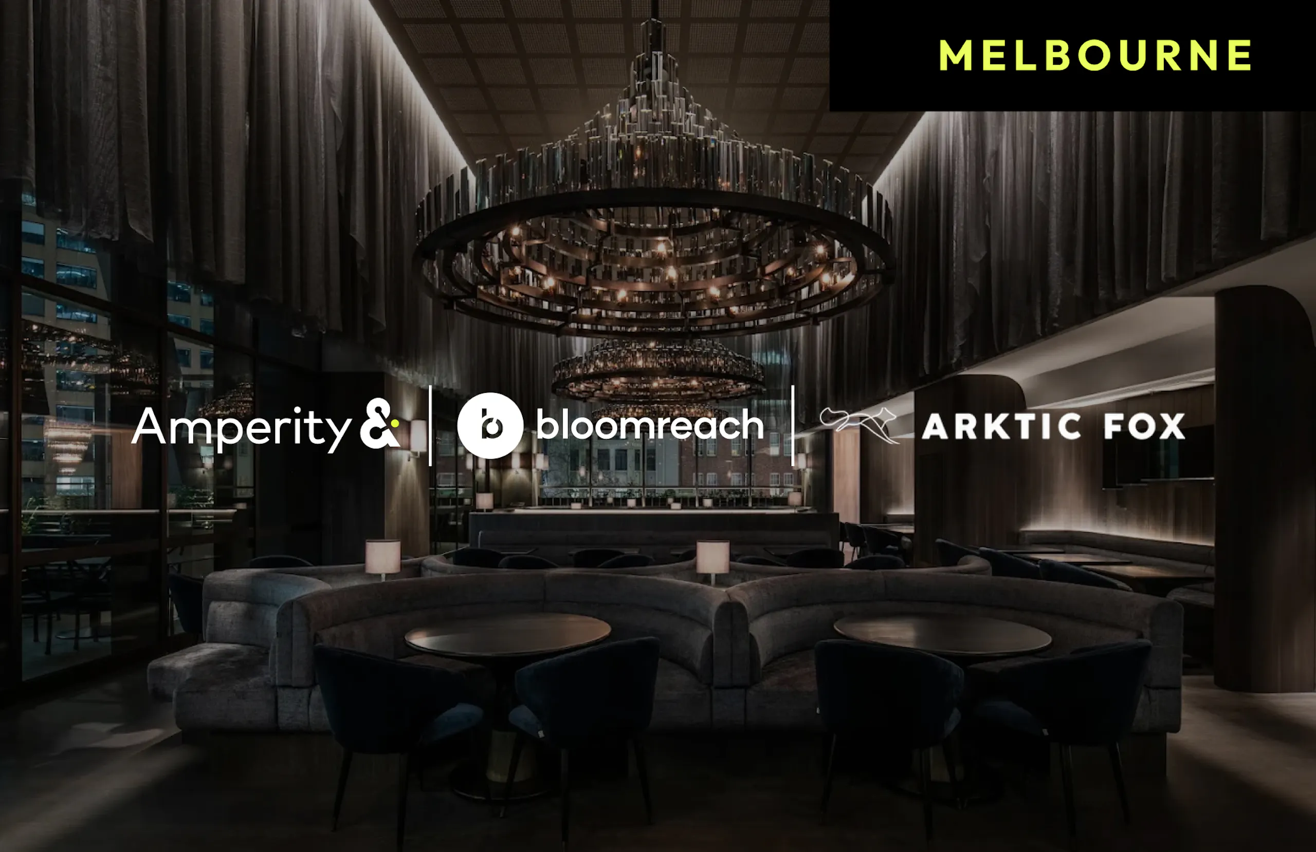 Promo image for The Great Retail Disconnect: Closing the Ambition Gap in the AI Era event in Melbourne showing the Amperity, Bloomreach and Arktic Fox logos.