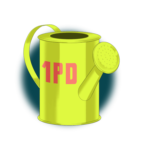 Illustration of watering can with "1PD" label