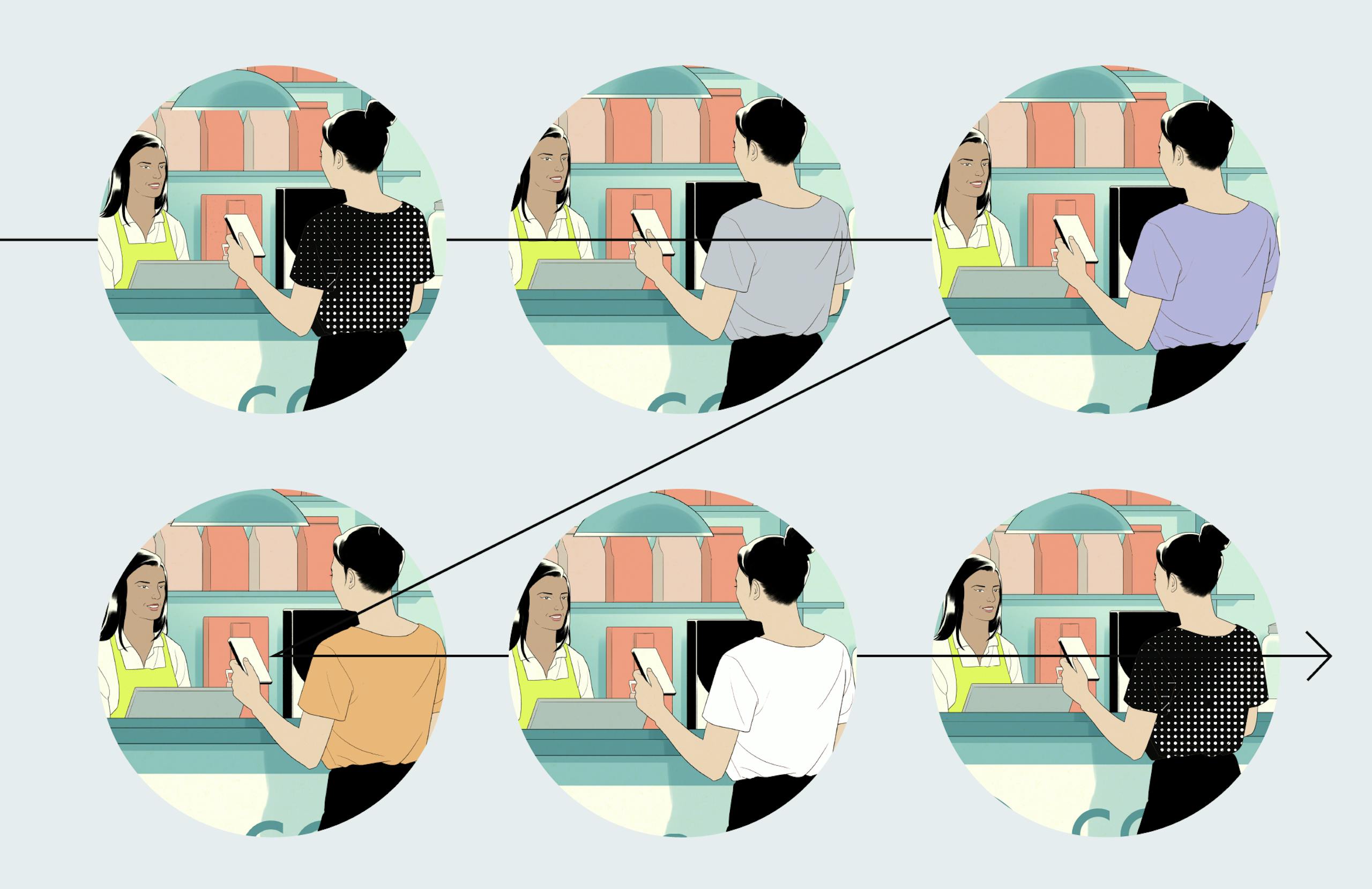 Illustration of woman at checkout counter