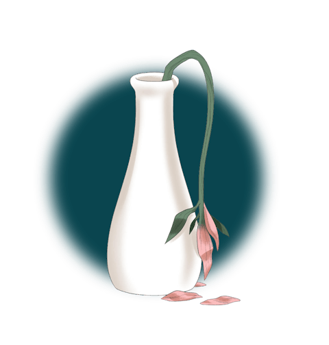 Illustration of vase with wilted flower