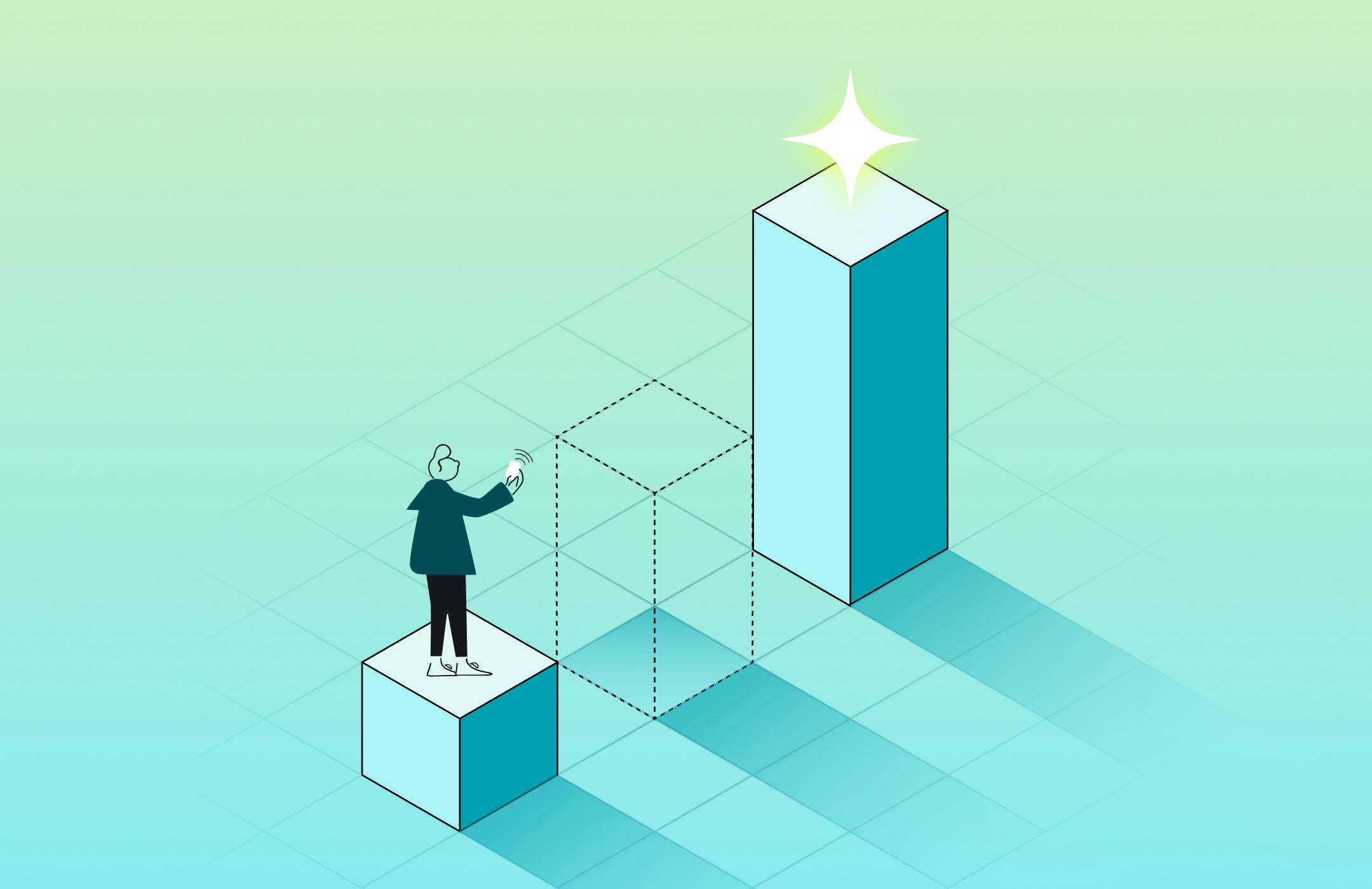 Person reaching toward higher platform, representing the gap between current personalization capabilities and customer expectations.