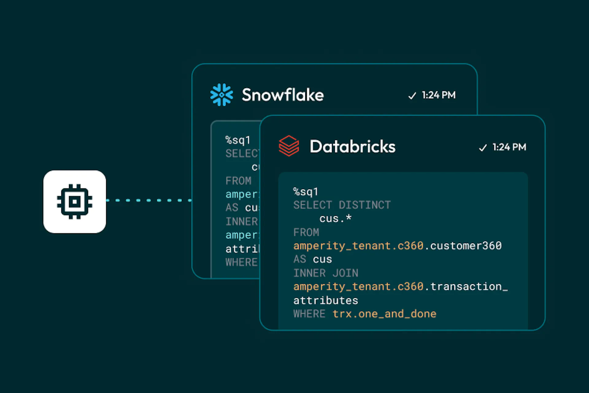 Product shot of Bring your own Compute, an Amperity feature that works with Snowflake and Databricks compute engines.