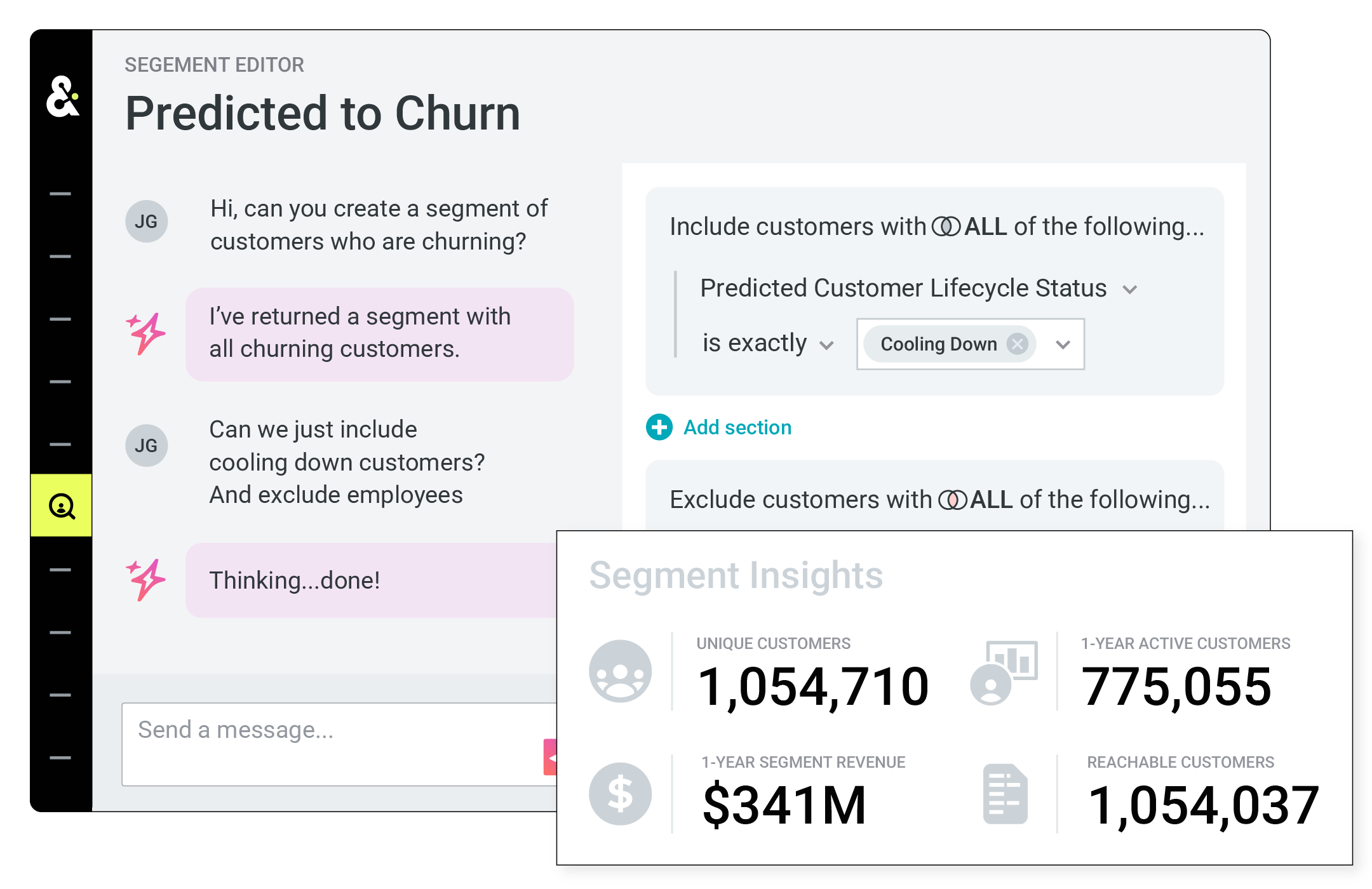 "Predicted to Churn" segment editor