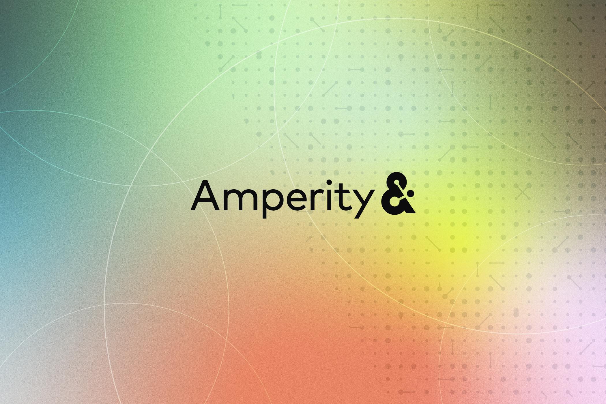 Amperity logo on a multicolored blurred background.