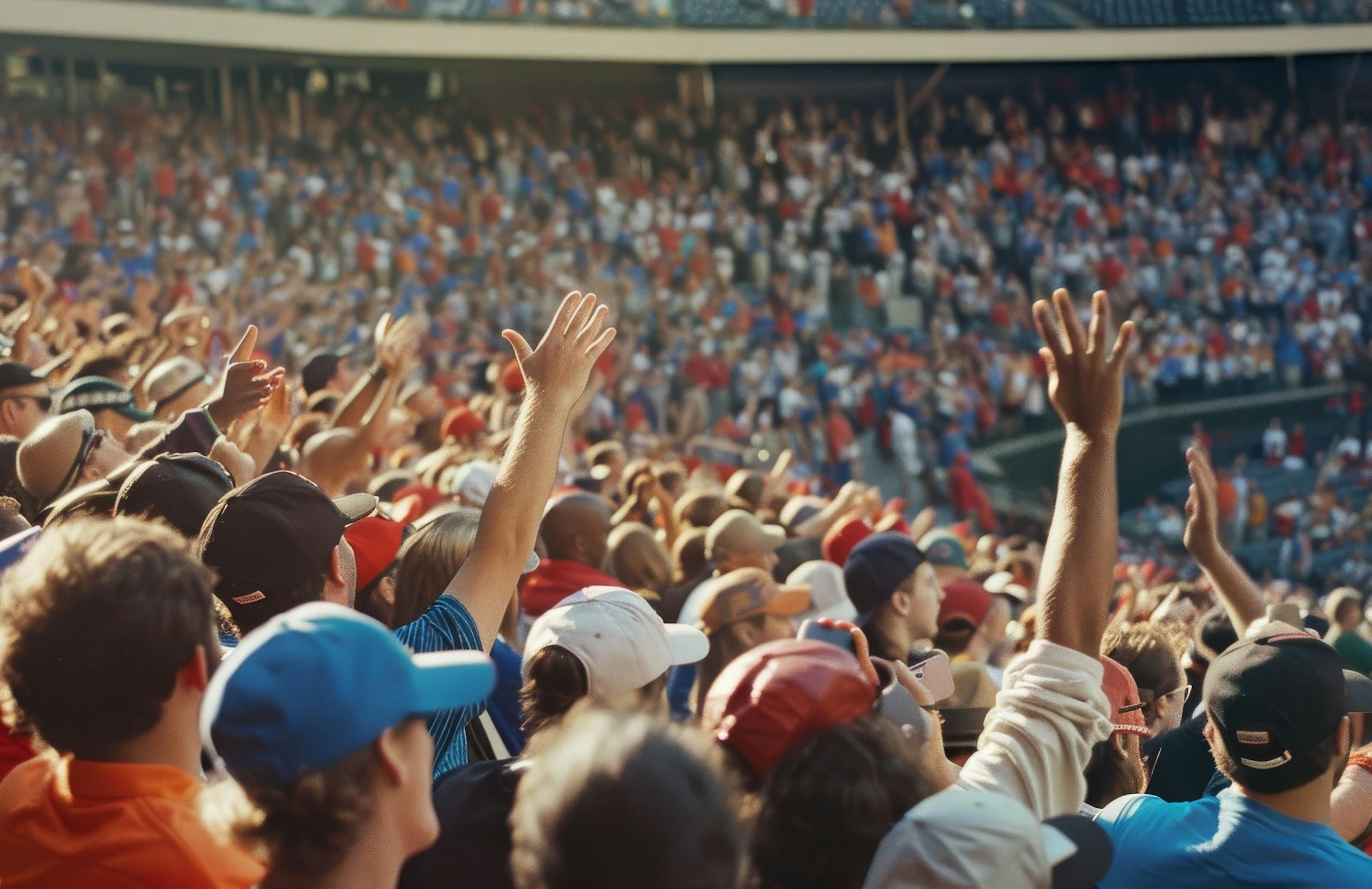 Fans cheering at a stadium