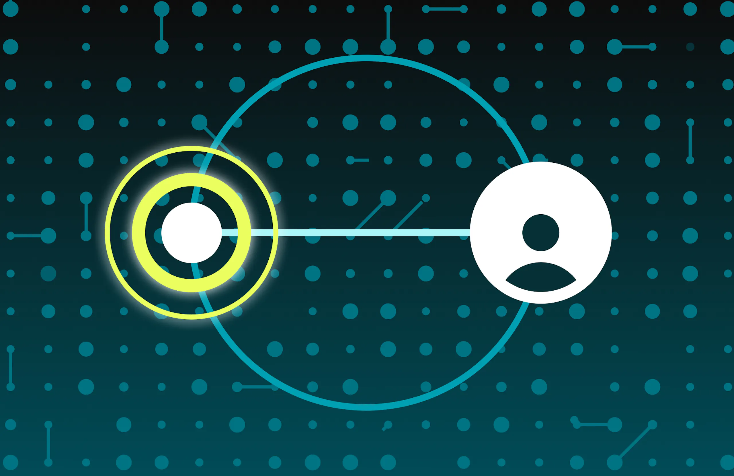 Graphic depicting personalization: a white orb transitioning to a user icon