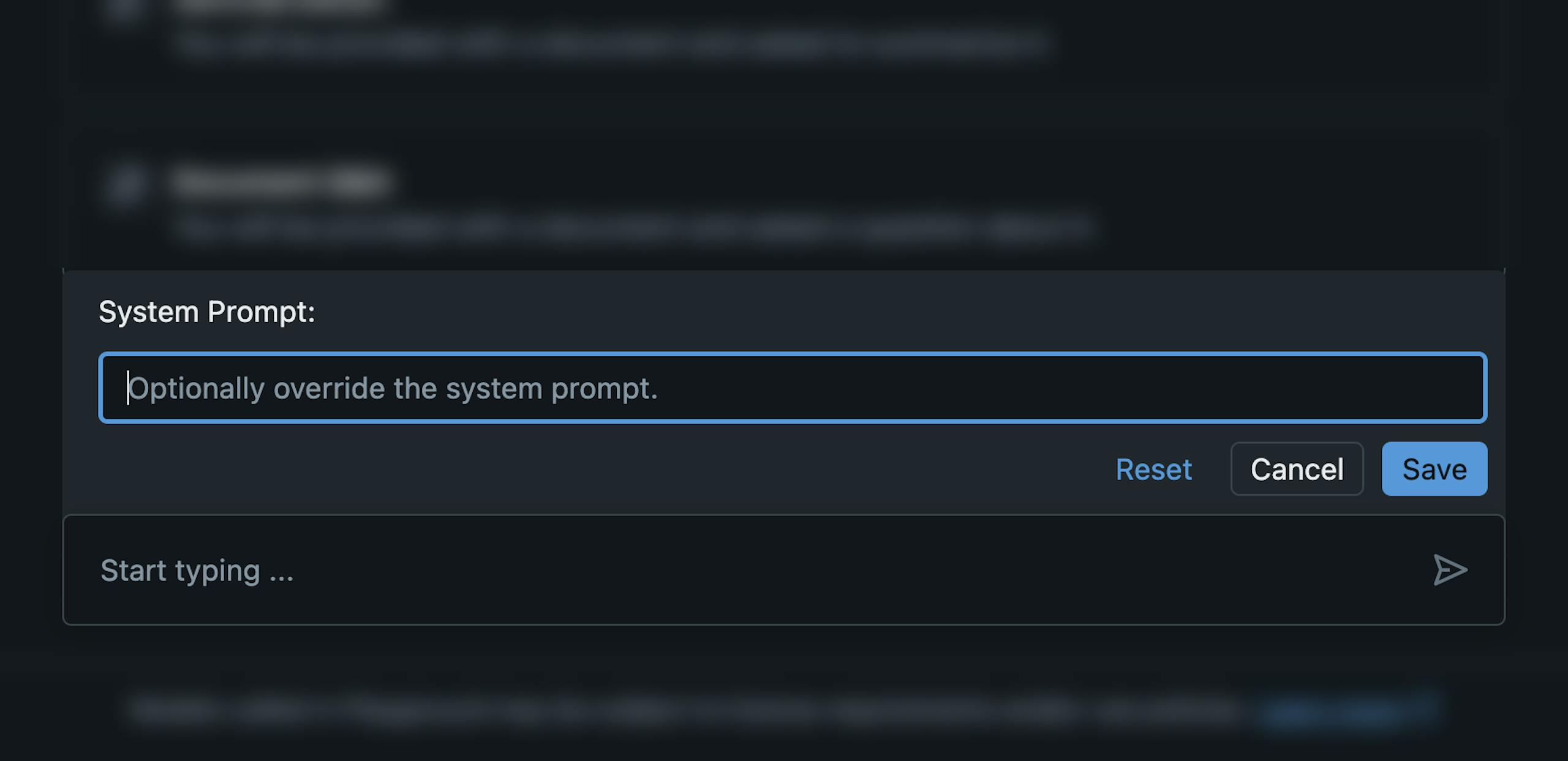 The text boxes where system and user prompts are defined.