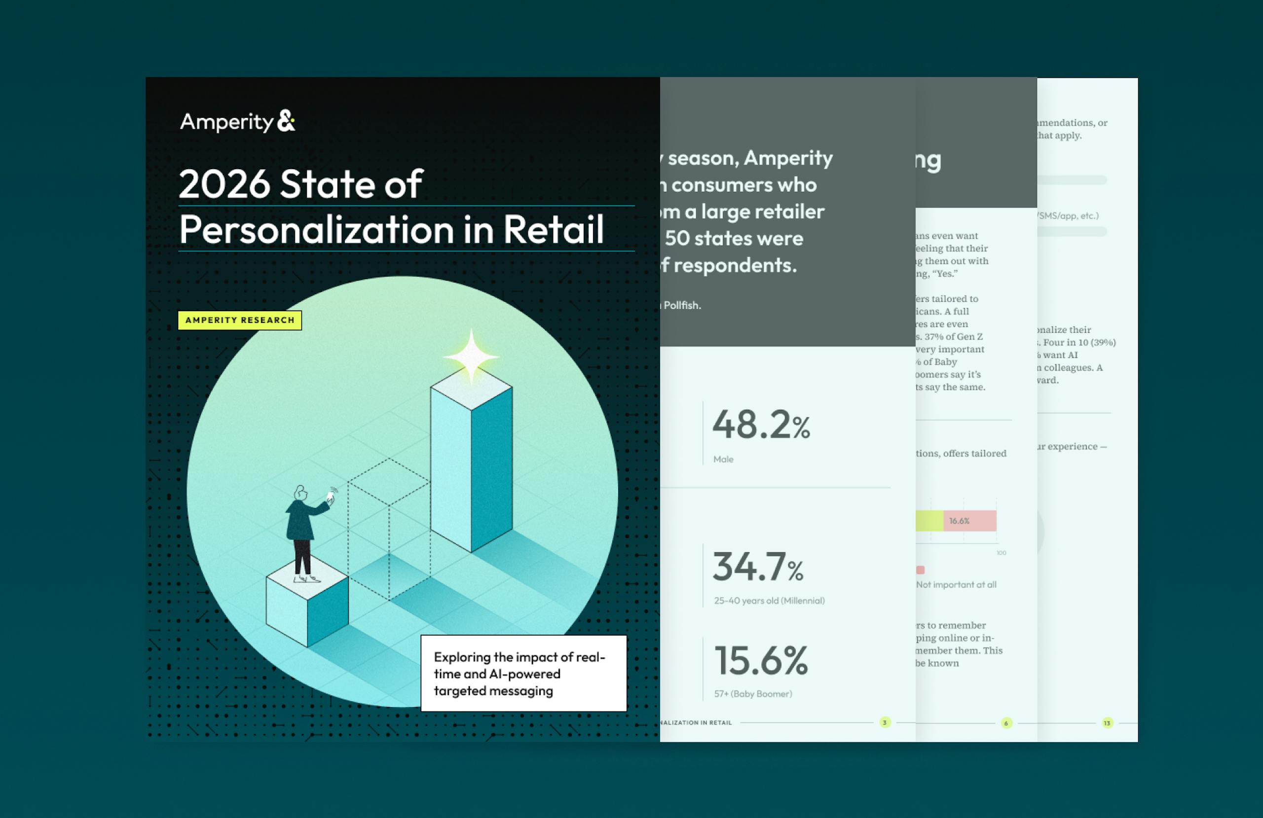 The 2026 State of Personalization in Retail guide cover: figure standing on a bar chart, looking at AI star.