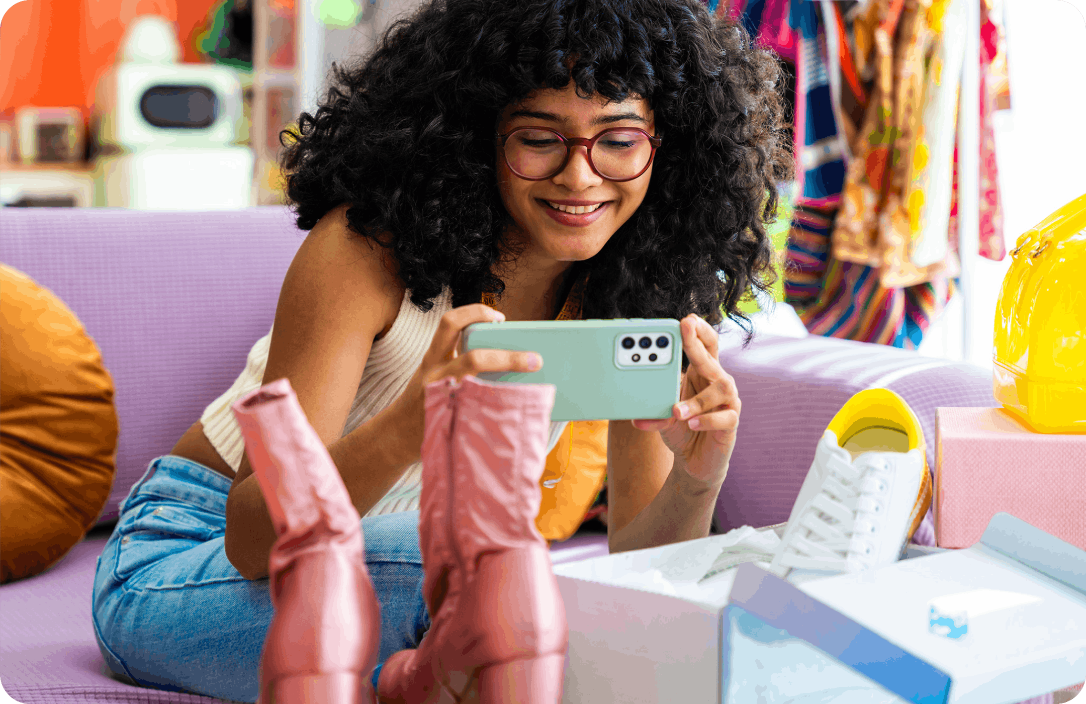 Woman taking a photo of her new shoes