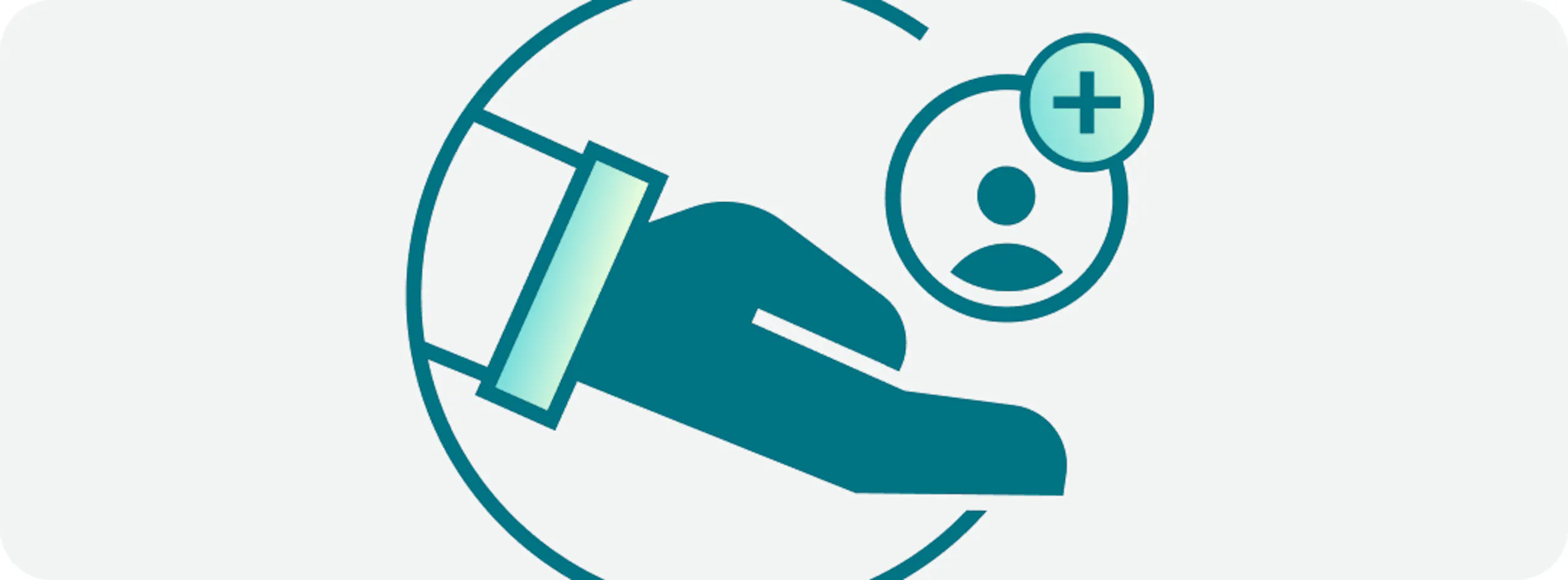 Hand offering an icon of a user with a plus symbol
