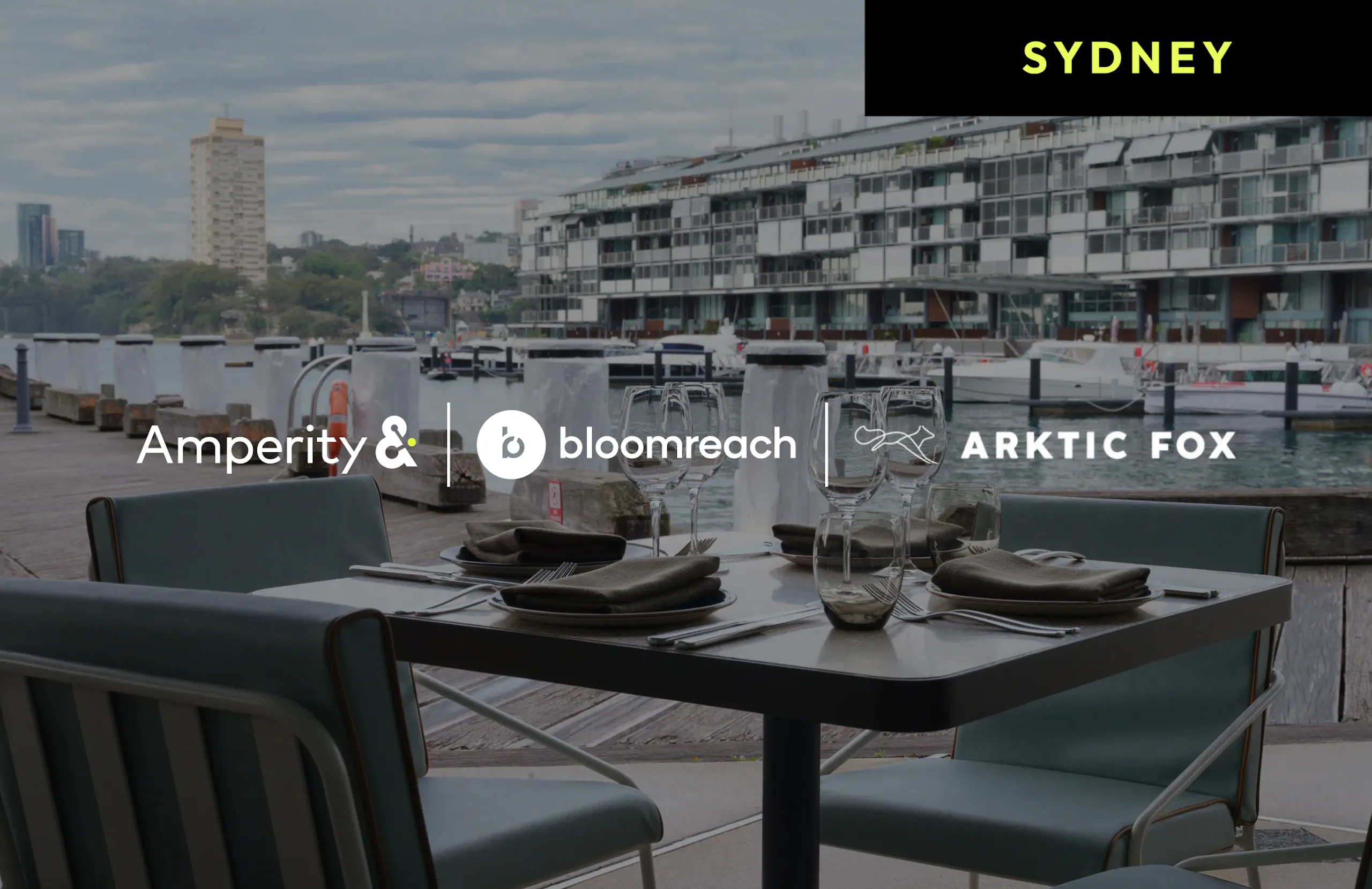Promo image for The Great Retail Disconnect: Closing the Ambition Gap in the AI Era event in Sydney showing the Amperity, Bloomreach and Arktic Fox logos.