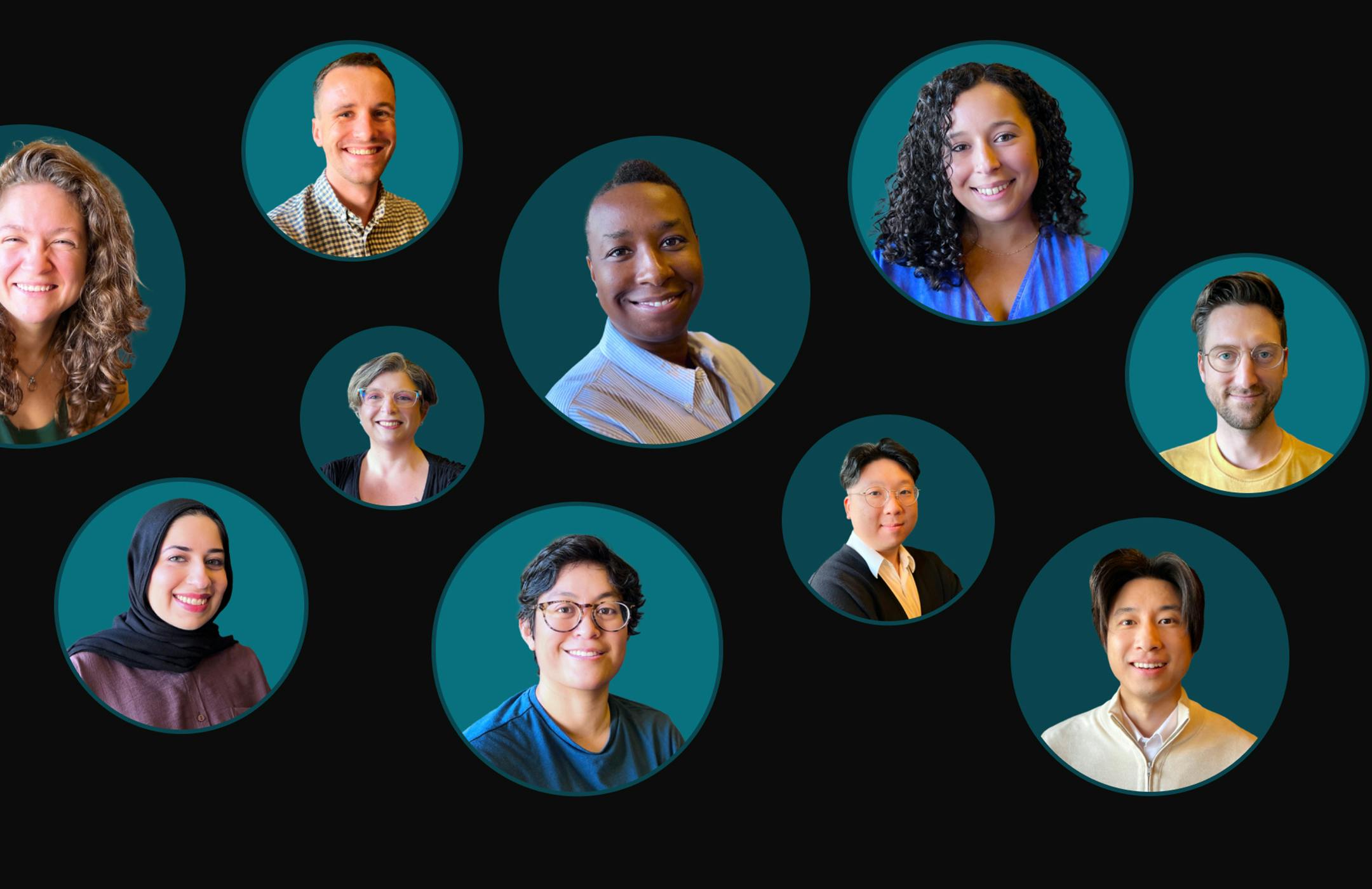 Collage of various Amperity employee profiles against teal circles.