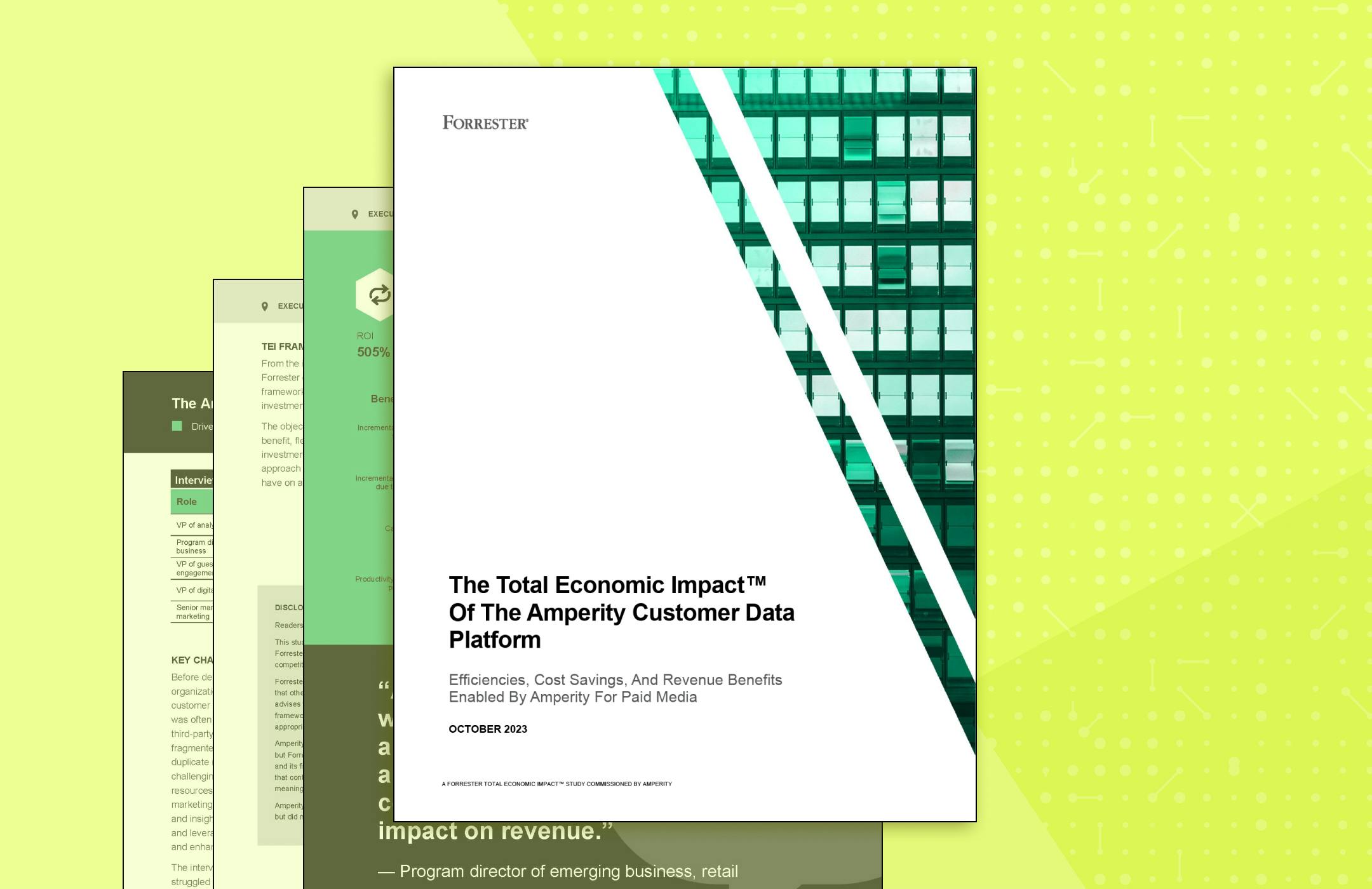 Front cover of the Forrester Total Economic Impact study for Amperity, showing a 505% ROI.