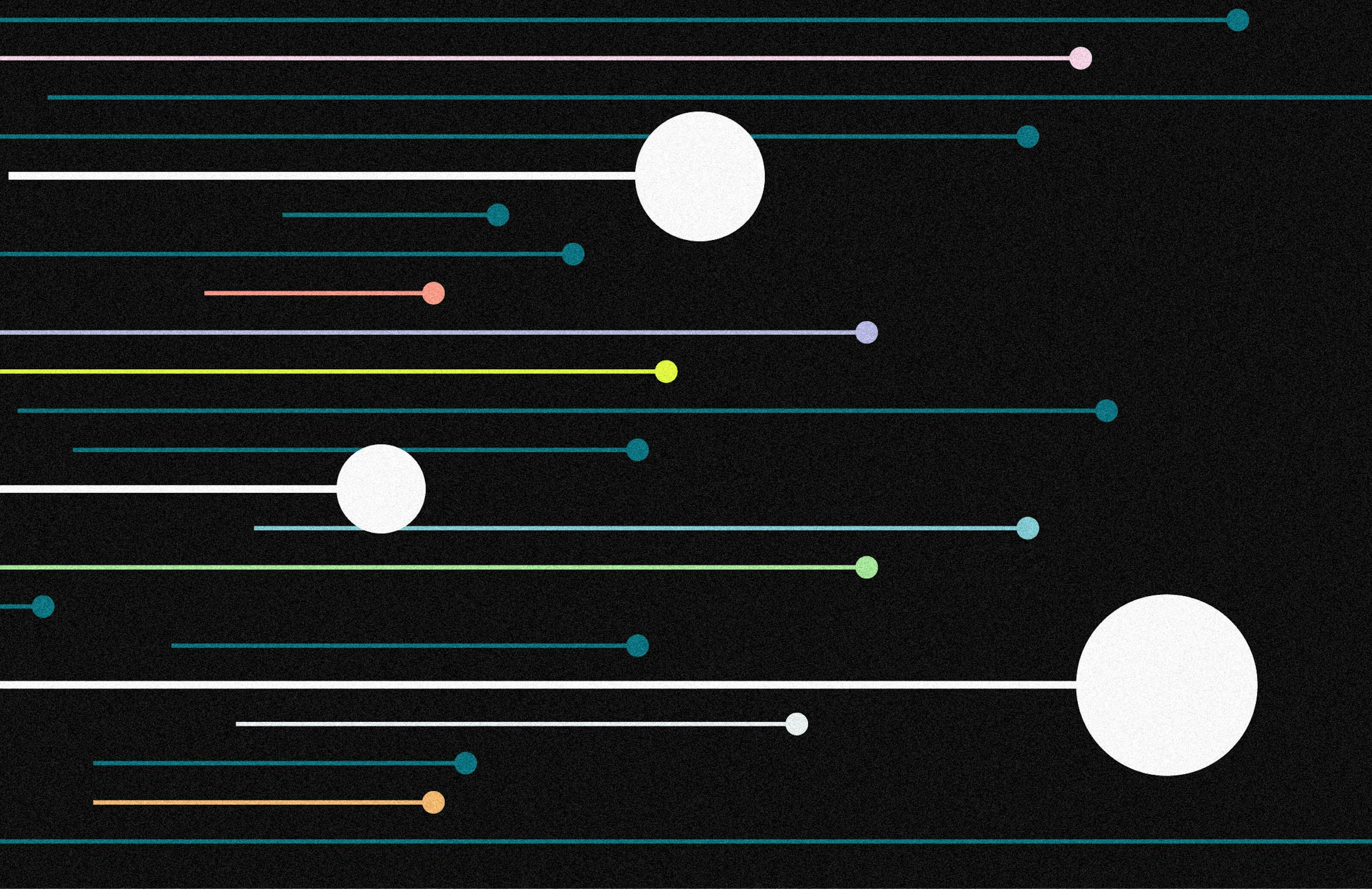 Dots and lines shooting off to the right