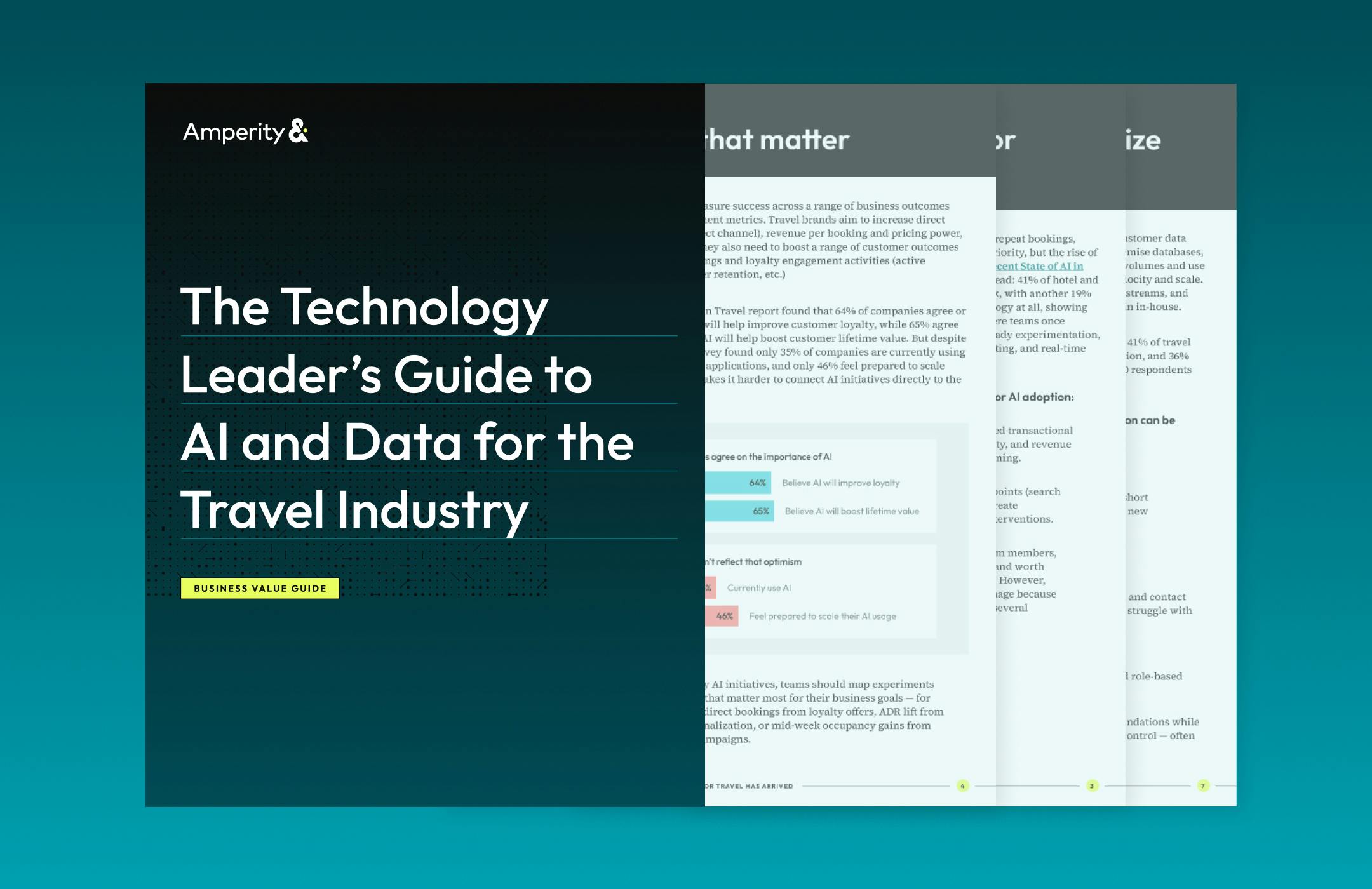 Guide titled "The Technology Leader's Guide to AI and Data for the Travel Industry"