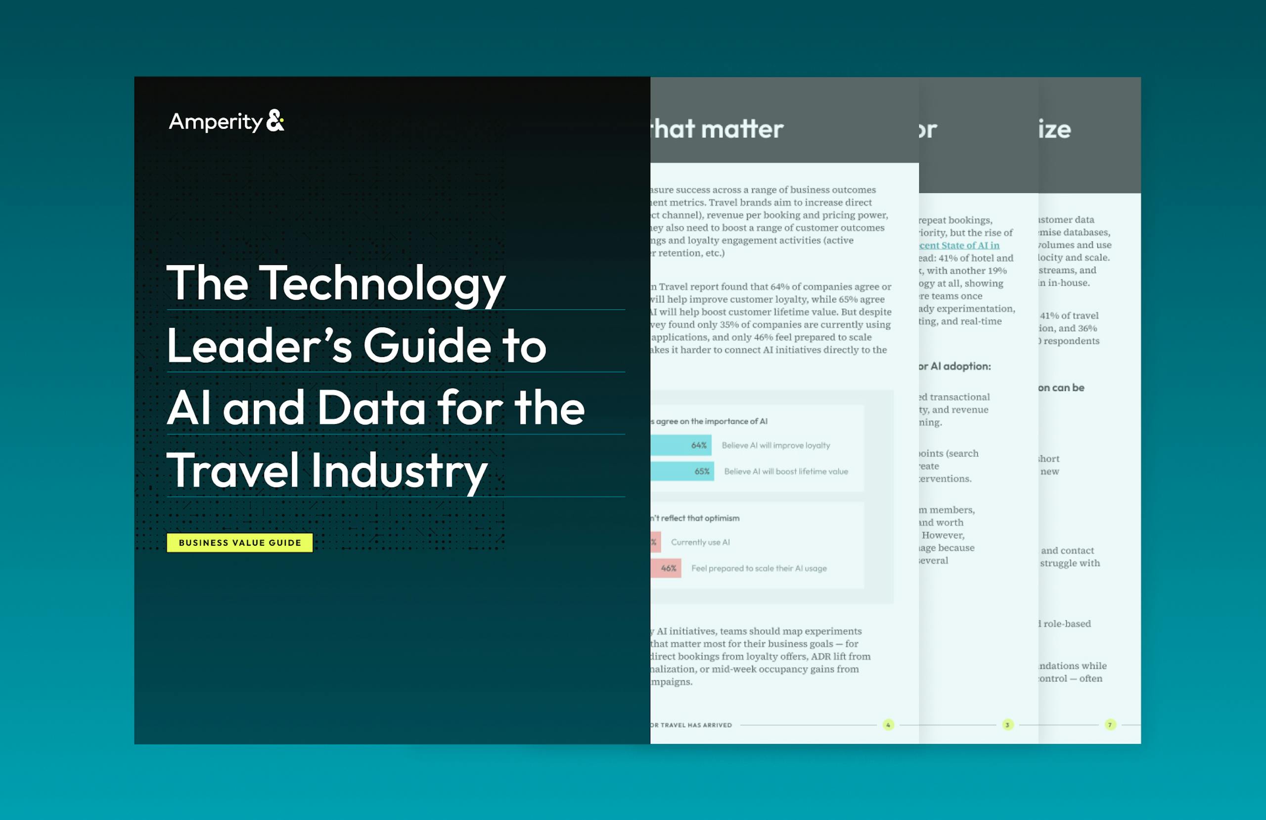Guide titled "The Technology Leader's Guide to AI and Data for the Travel Industry"