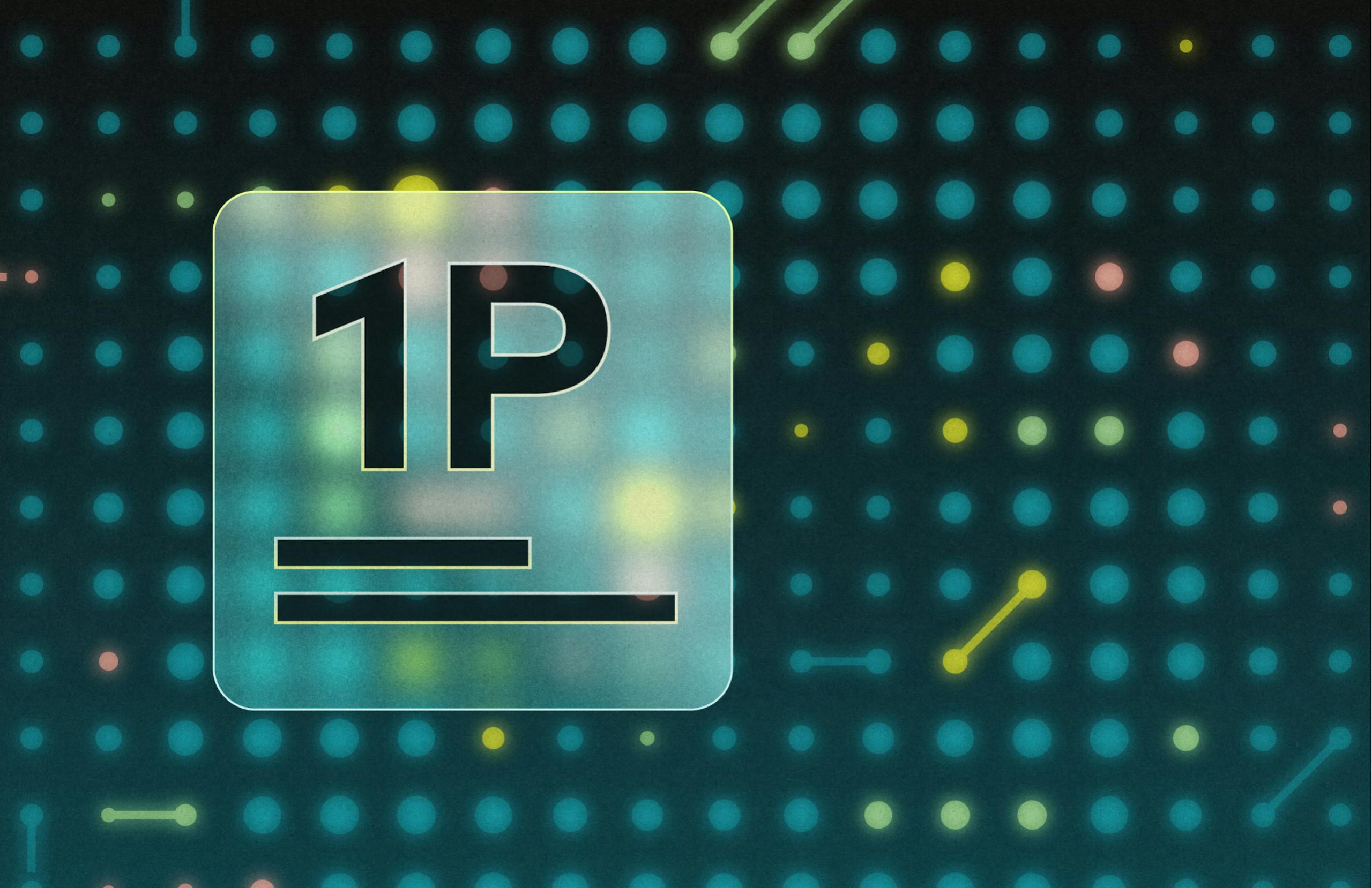 Illustration of a frosted badge with a large "1P" on it